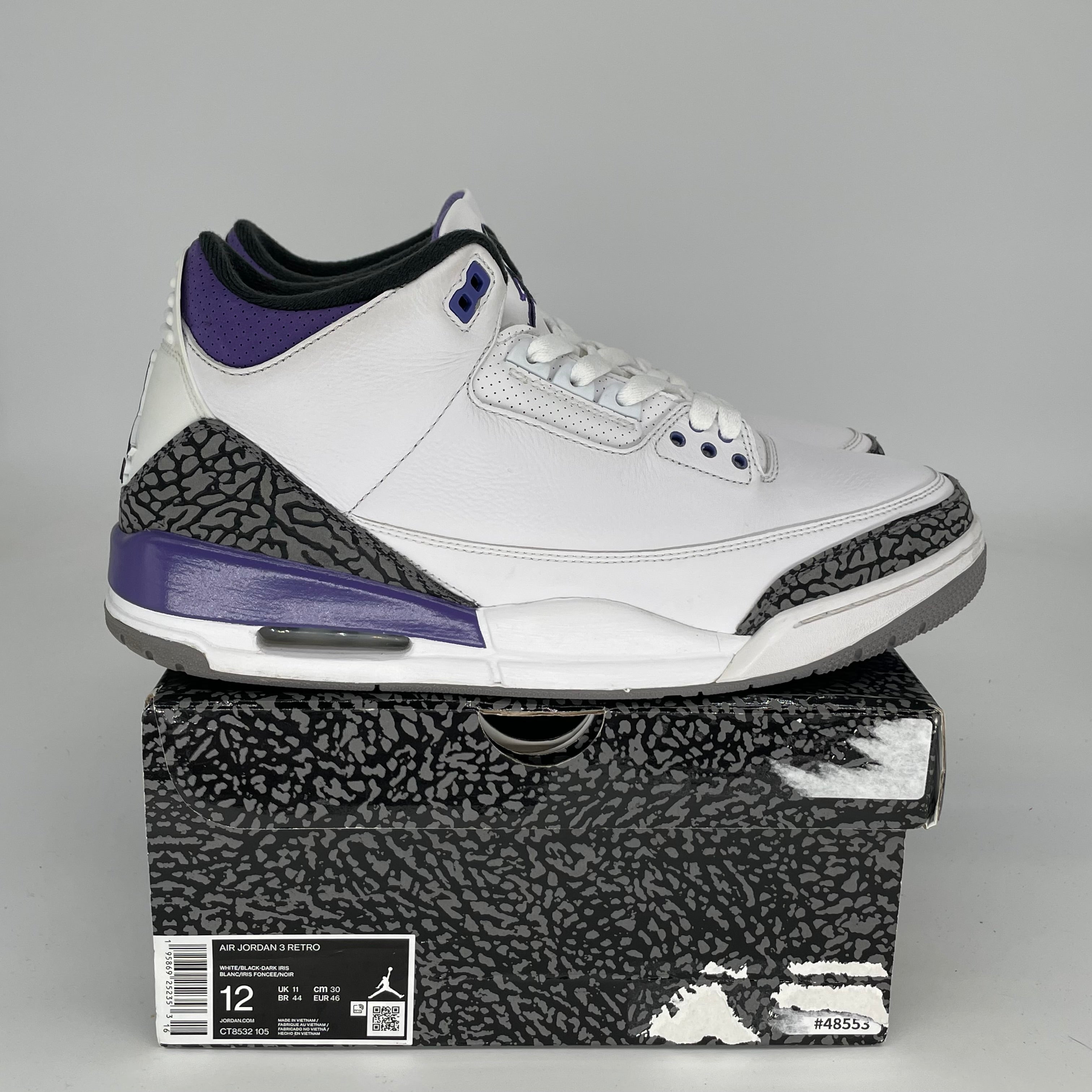 AIR JORDAN 3 DARK IRIS Men's Basketball Shoes - Size 12 (CT8532-105) | Retro Sneakers for Streetwear & Casual Outfits