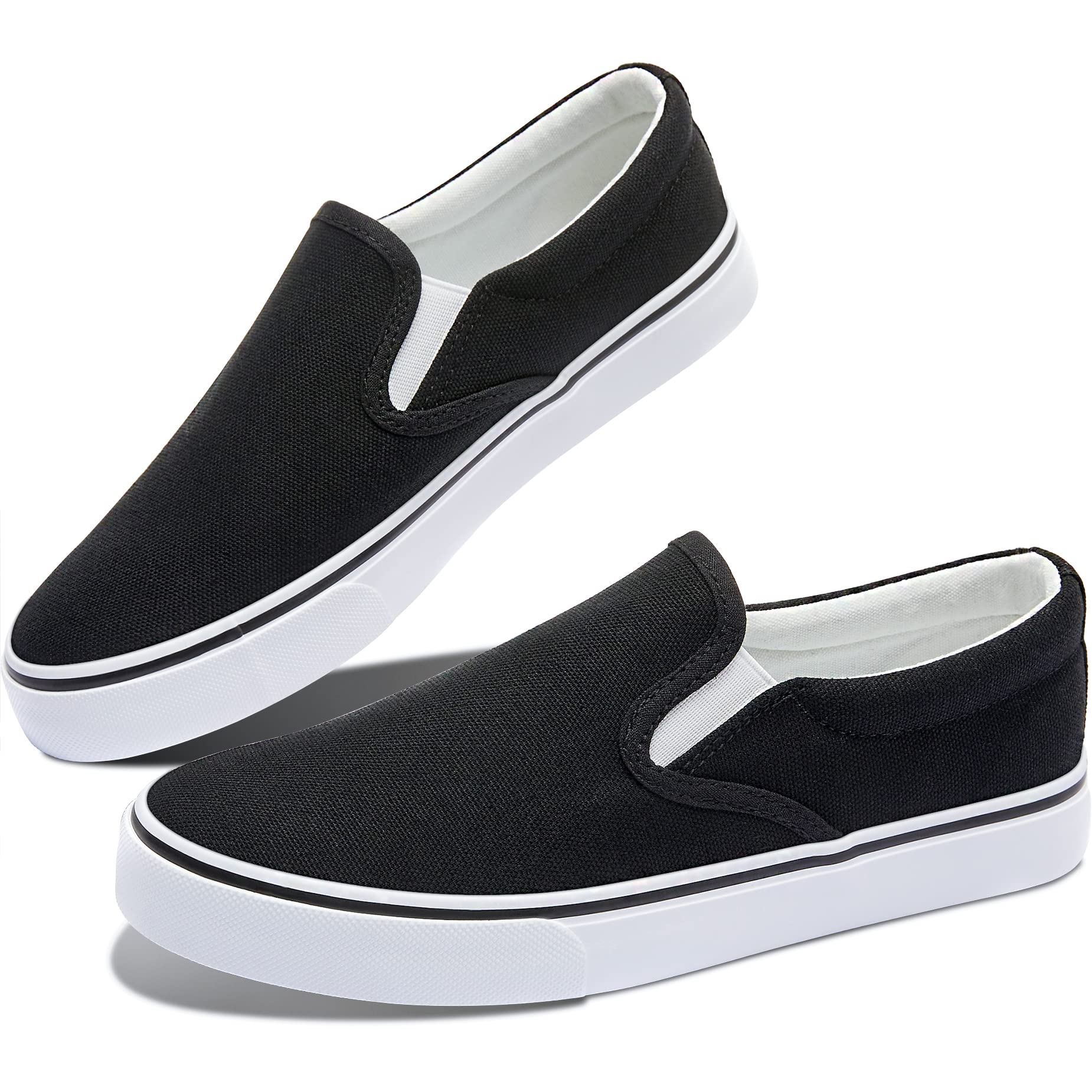 Obtaom Women's White Sneakers & Black Slip-On Shoes - Low Top Canvas Loafers for Casual Wear, Walking, and Everyday Comfort