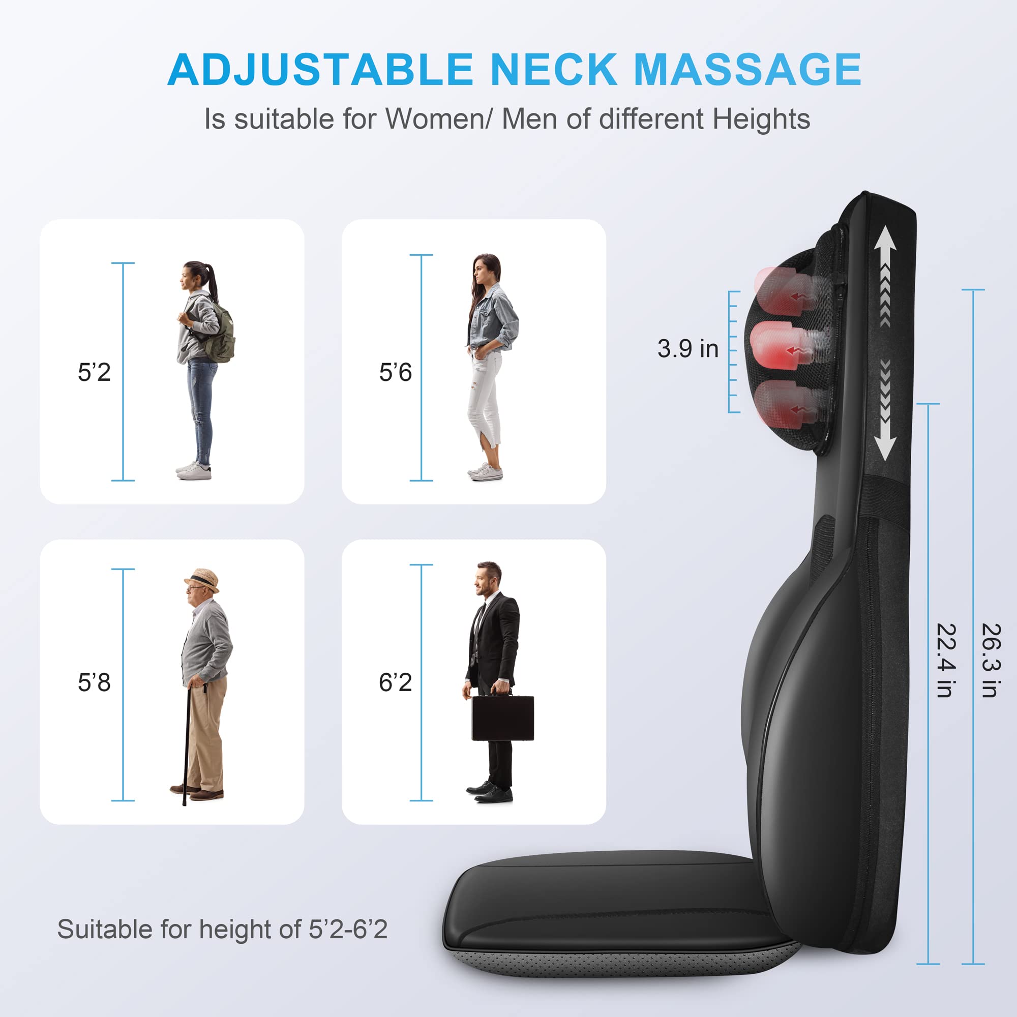 COMFIER Shiatsu Neck & Back Massager with Heat - Adjustable Massage Chair Pad for Full Body Relaxation - Ideal Gift for Dad - Perfect for Office, Home & Car Use