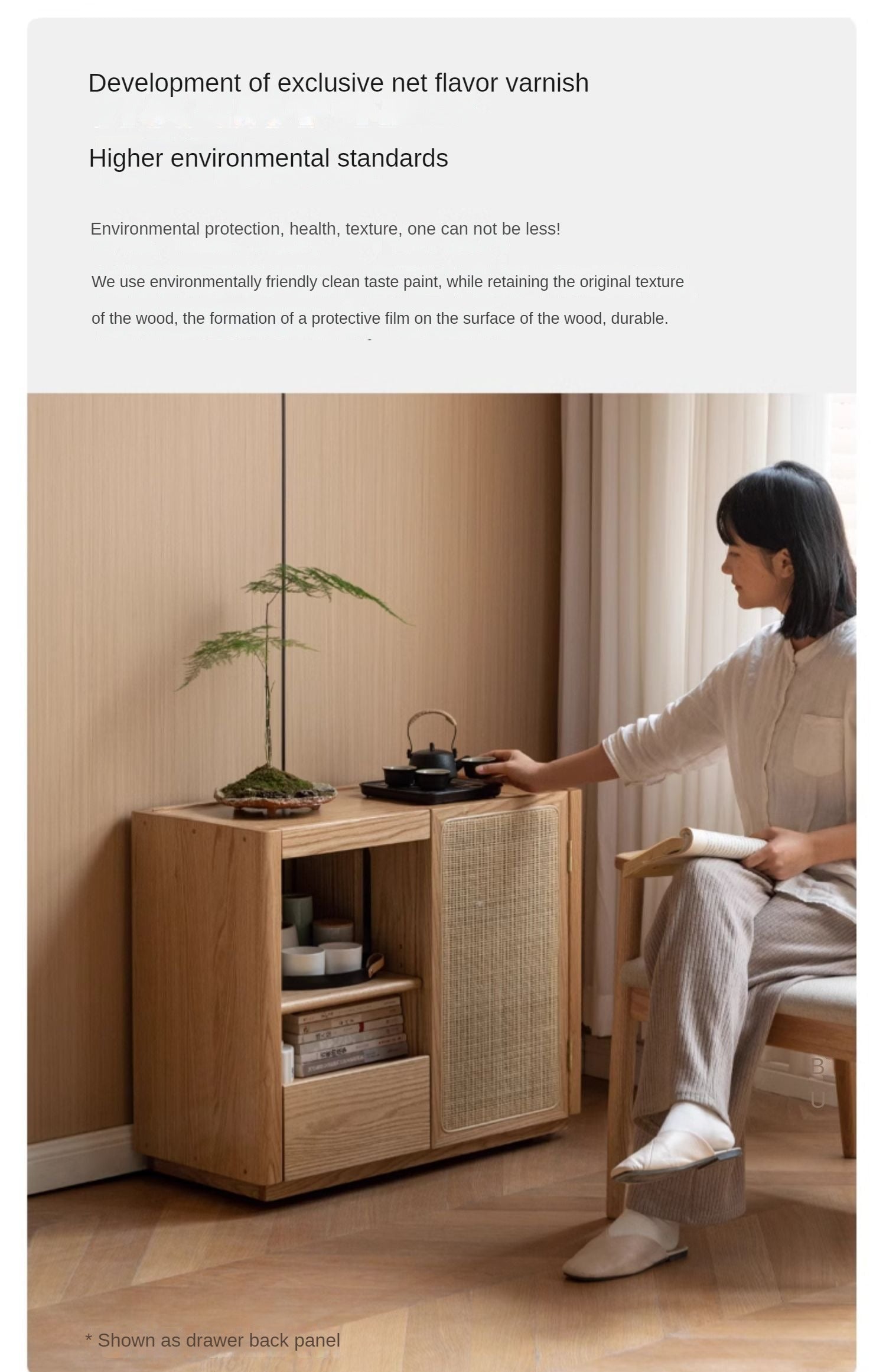 Solid Oak and Ash Wood Tea Maker Mobile Side Cabinet - Portable Side Table for Living Room, Bedroom, or Office