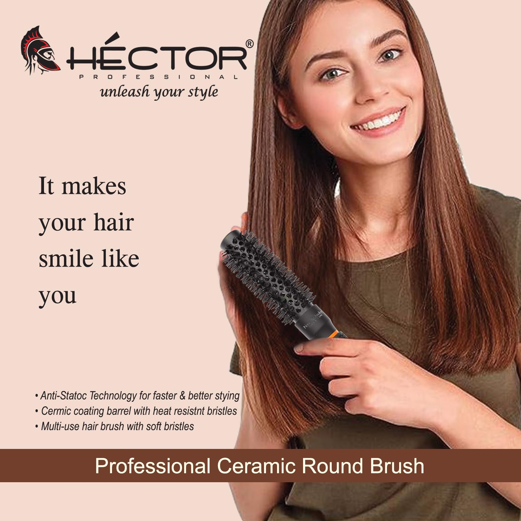 Professional Heat Resistant Nylon Bristles Round Hair Brush 25mm - Anti Static Technology for Smooth Styling | Salon & Home Use for Blowouts, Curls & Volume