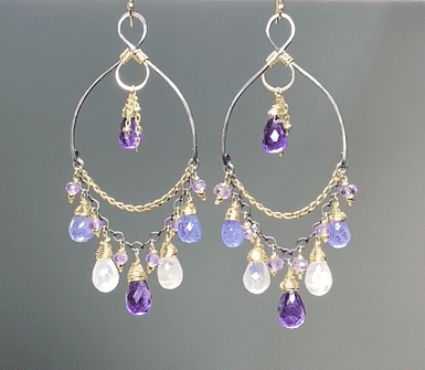 Exquisite Tanzanite Amethyst Moonstone Gemstone Mixed Metal Chandelier Earrings for Women | Elegant Dangle Drop Earrings for Party, Wedding & Evening Wear