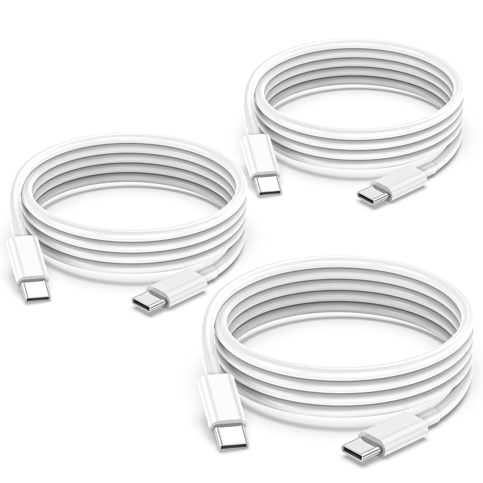 3-Pack 6ft USB C to USB C Fast Charging Cable 60W - Compatible with MacBook Pro 2020/2019, iPhone 15 Pro Max, iPad Pro 12.9/11, iPad Mini 6, iPad Air 4/5 - Durable White Type-C Cable for Home, Office & Travel Charging