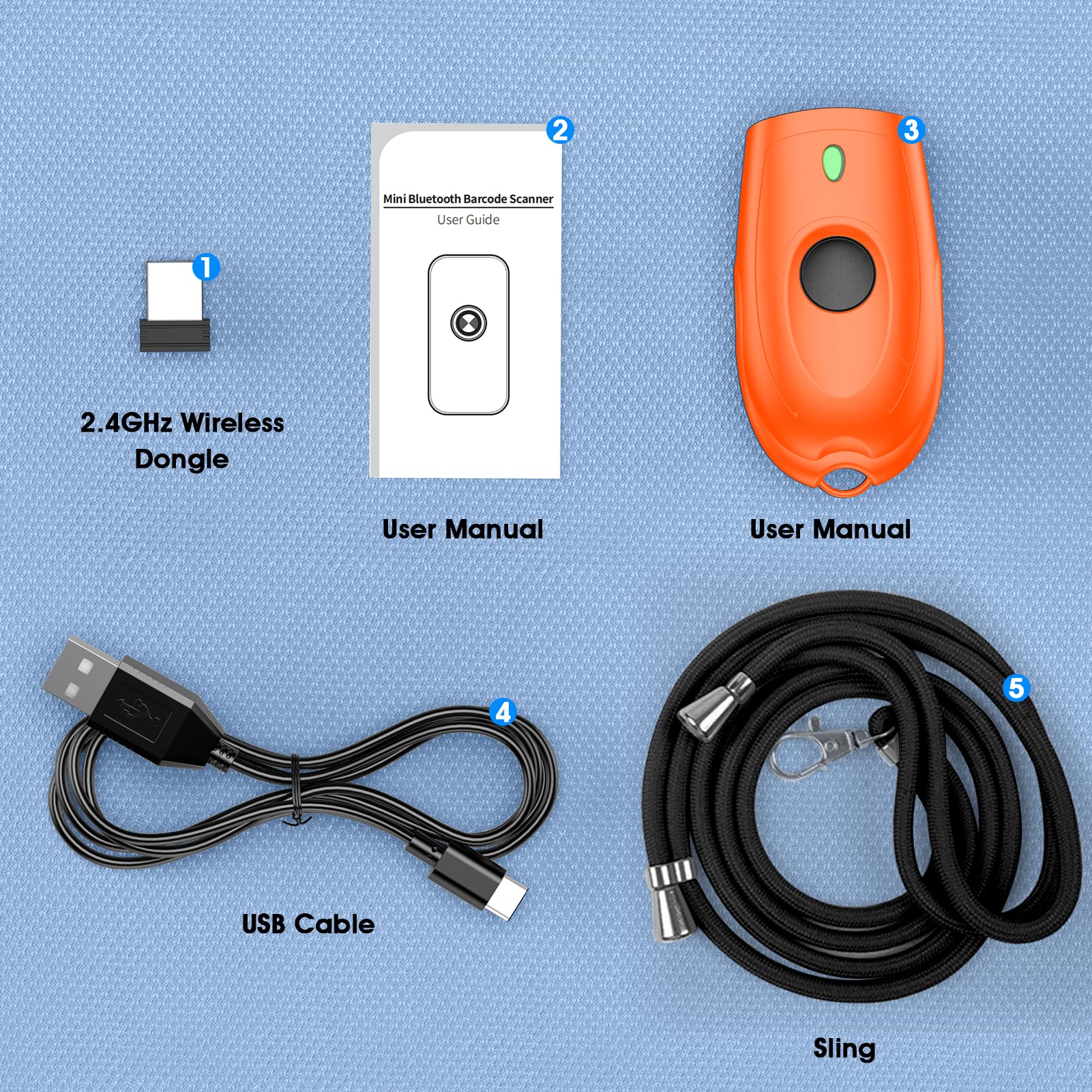 Symcode Mini Bluetooth Barcode Scanner - Portable 1D Wireless Barcode Reader with 3-in-1 Connectivity (Bluetooth/2.4G/USB) for Android, iOS, Windows & Computers - Ideal for Retail, Warehouse & Inventory Management