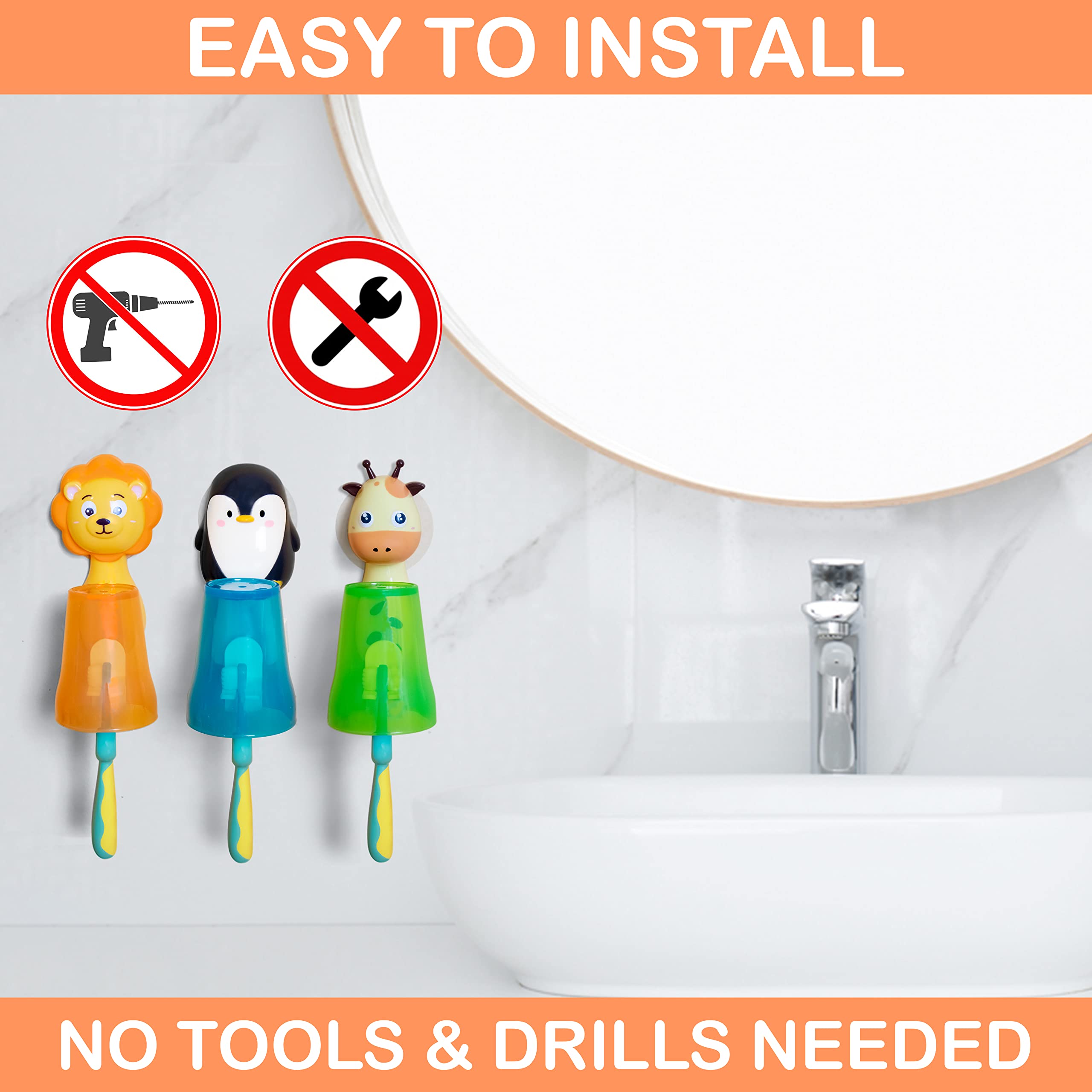 Giraffe Wall Mounted Toothbrush Holder for Kids - Ultra Soft Bristle Toothbrush & Hanging Bathroom Organizer | Perfect for Kids' Bathroom, Nursery, or Travel | Fun Tooth Brushing Solution for Children