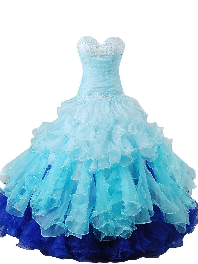 Elegant Women's Ball Gown - Sweetheart Neckline Rainbow Beaded Ruffle Quinceanera Dress for Prom, Wedding & Special Occasions