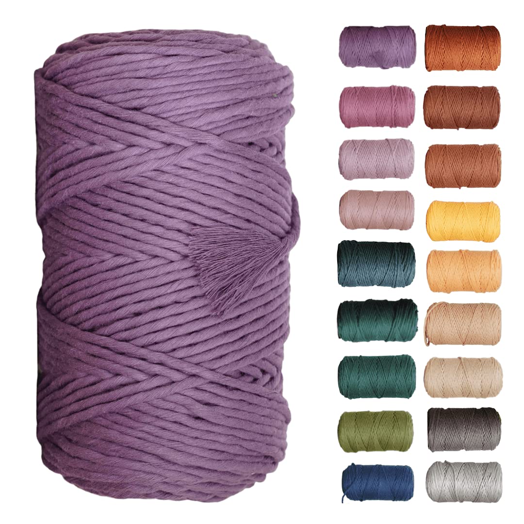 Premium Egyptian Giza Single Strand Macrame Cord - 3mm Thick for Wall Hangings, Plant Hangers, Coasters & DIY Crafts | High-Quality Weaving & Knotting Supplies | Made in Turkey (Amethyst Color) | Perfect for Boho Home Decor, Gift Making & Fiber Art Projects
