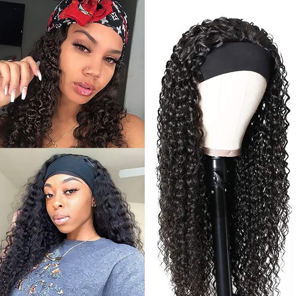 XSY Deep Wave Human Hair Headband Wig - 26 Inch Brazilian Virgin Hair for Black Women | 150% Density Curly Half Wig | No Lace Front | Natural Color | Perfect for Daily Wear, Parties & Protective Styling
