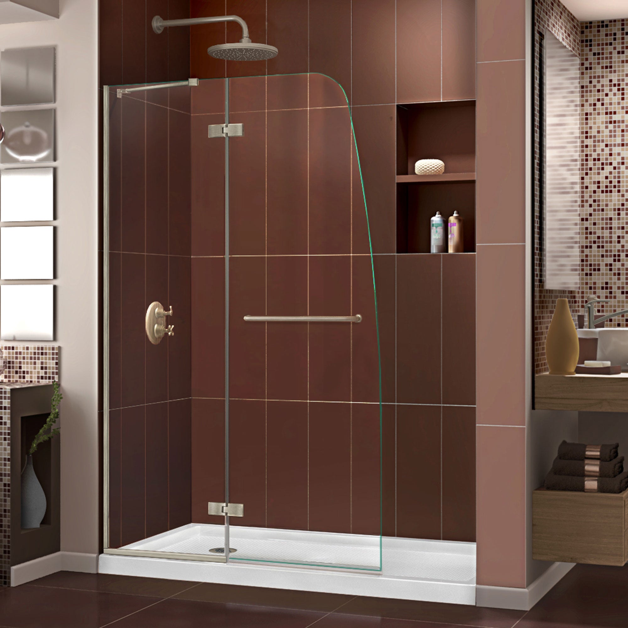 DreamLine Aqua Ultra 32x60x74.75 Inch Frameless Shower Door - Chrome Finish with Right Drain White Base Kit | Perfect for Modern Bathroom Renovations & Spa-Like Shower Experience
