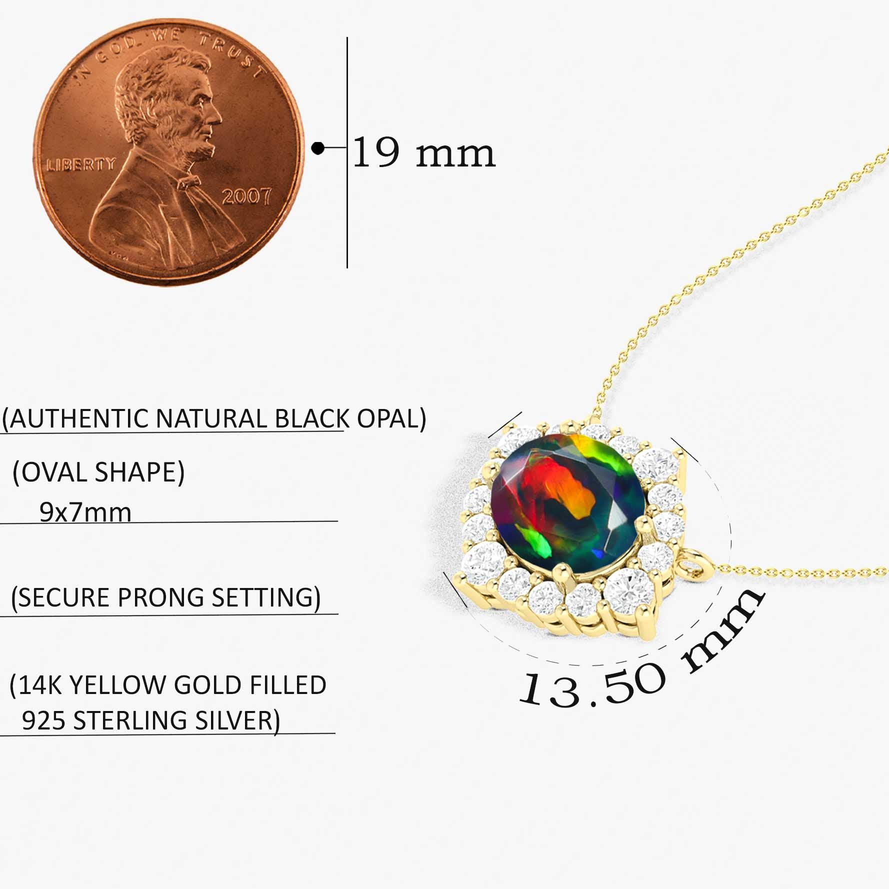 Natural Black Opal Oval Pendant Necklace with Zircon Halo - Elegant Jewelry for Women, Perfect for Weddings, Parties & Special Occasions