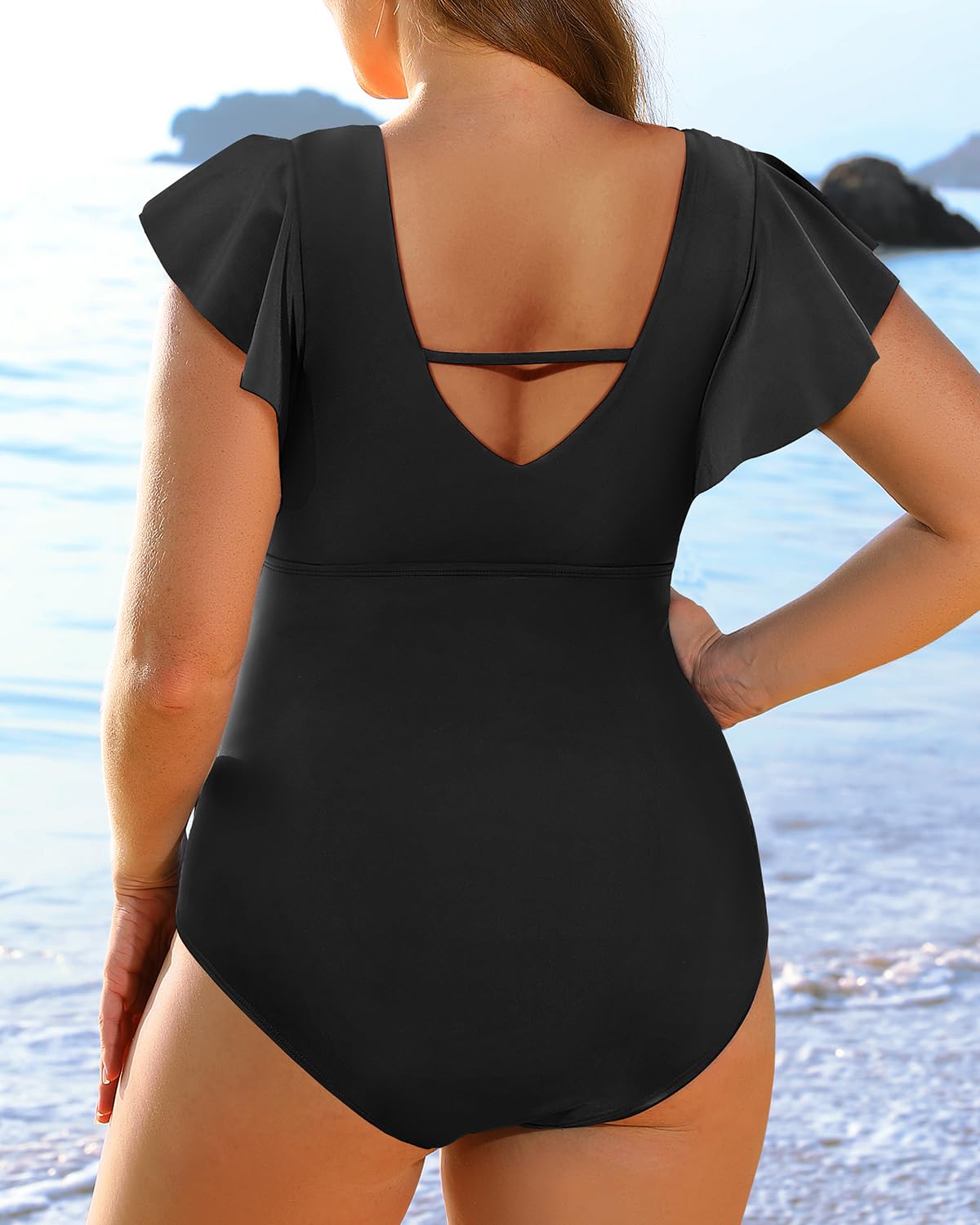 Yonique Plus Size Swimsuits for Women - Tummy Control One Piece Bathing Suit with Ruffle Detail | High Waisted Swimwear for Beach, Pool & Vacation