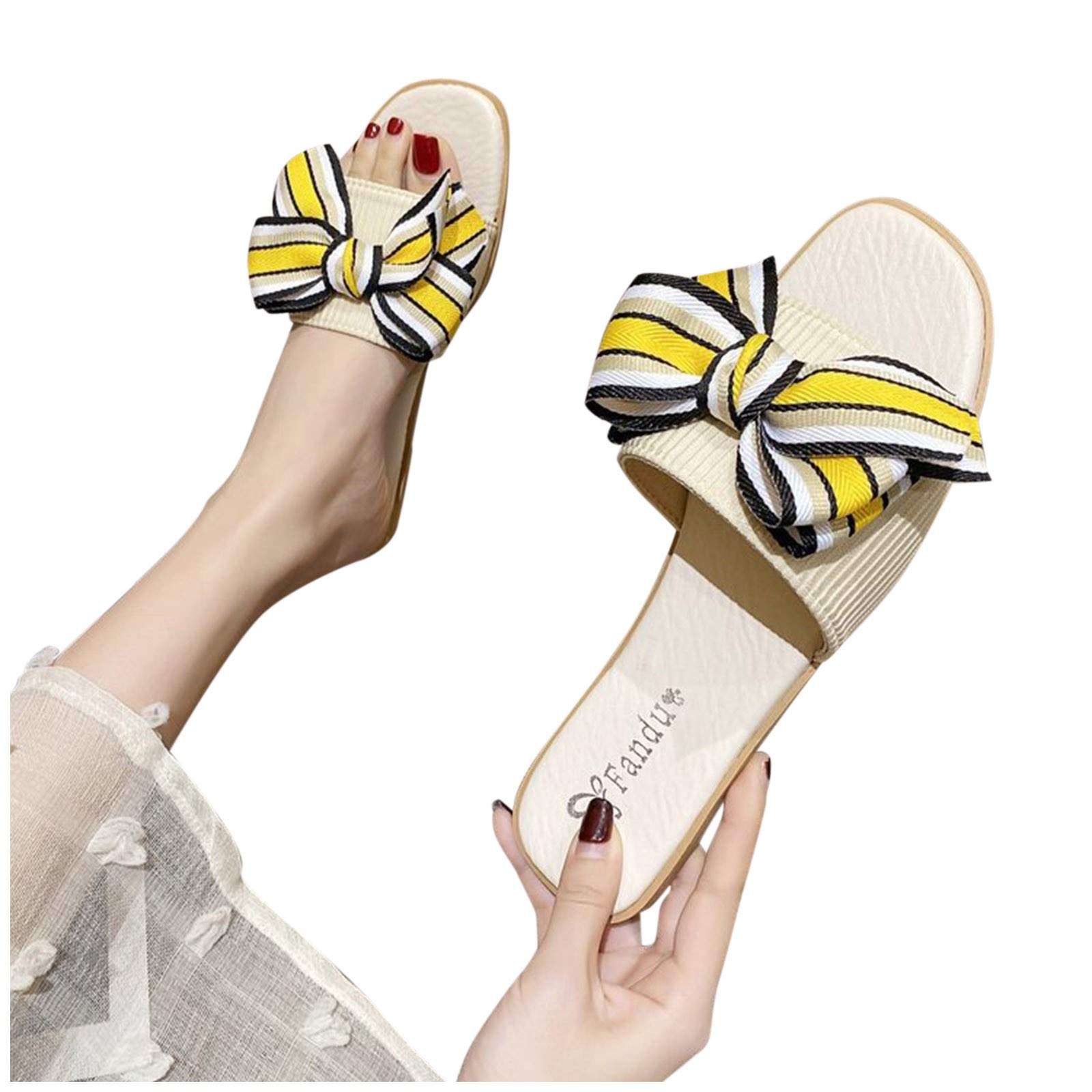 Xudanell Women's Slip-On Sandals with Bow Knot - Cute & Casual Flat Slides for Summer | Dressy Low Heel Sandals for Women | Perfect for Beach, Vacation & Everyday Wear
