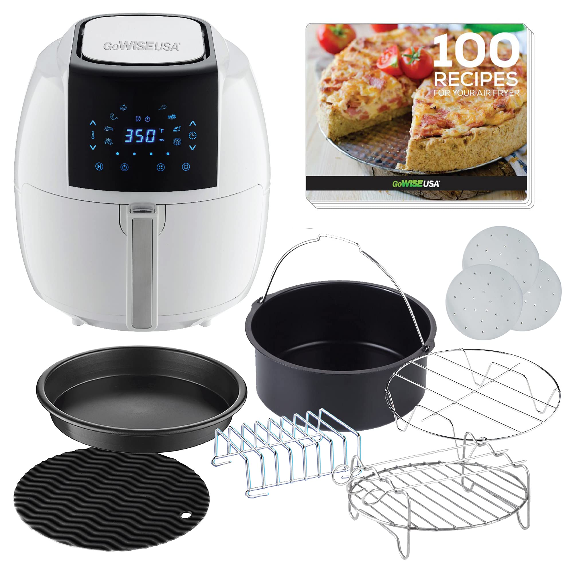 GoWISE USA 5.8-Quart 8-in-1 Digital Air Fryer with Recipe Book - 6-Piece Accessory Kit & Parchment Paper - Perfect for Healthy Cooking, Crispy Fried Chicken, and Quick Family Meals