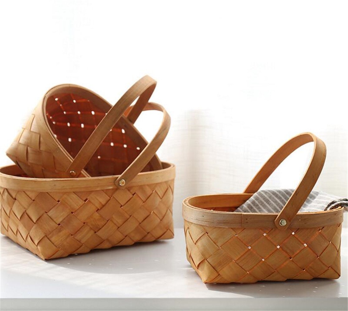 Vintage Wooden Swing Handle Easter Basket - Small Storage Basket for Home Decor, Picnic, Party & Gift Giving | Perfect for Easter Decorations, Organizing & Outdoor Gatherings