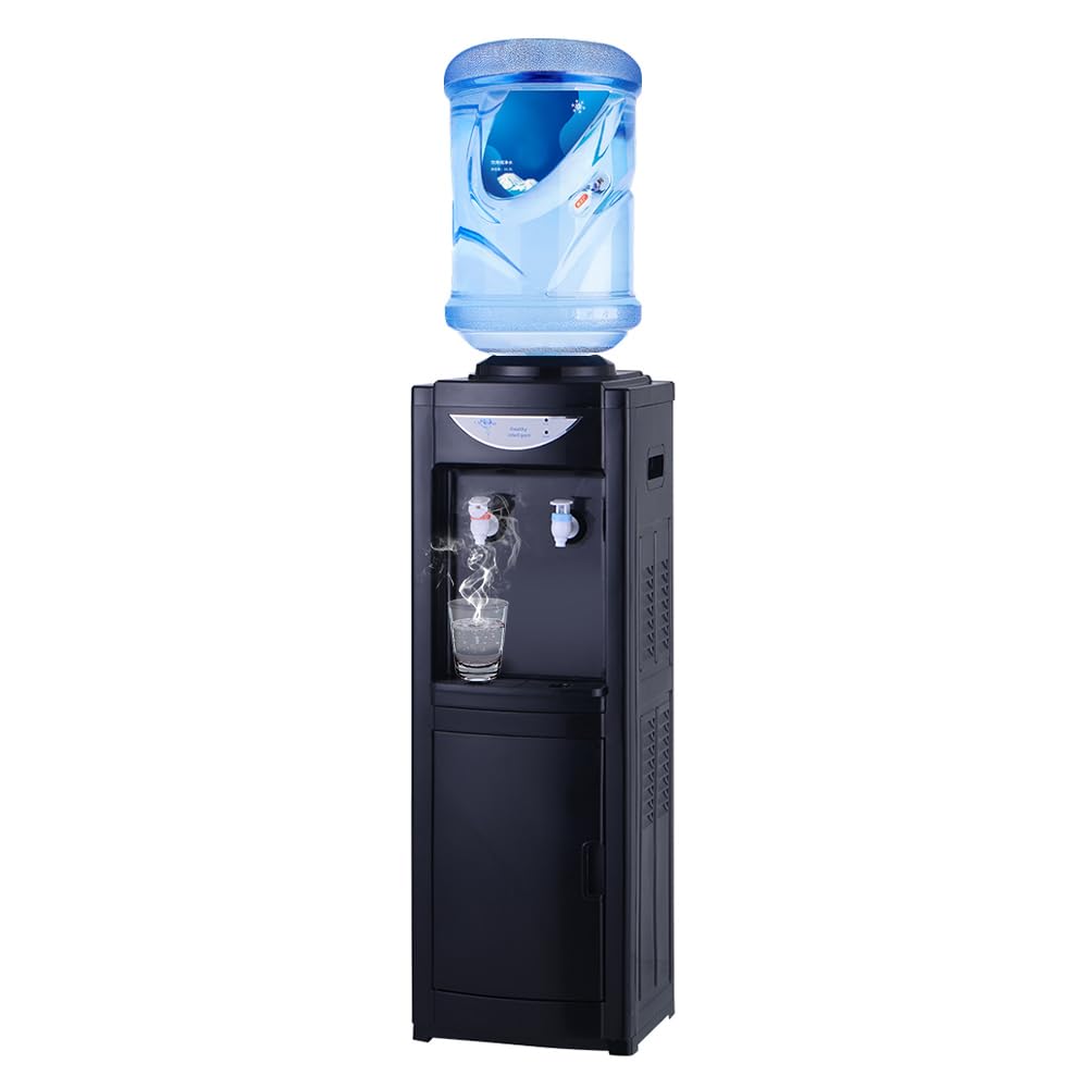Top Loading Hot and Cold Water Dispenser - 5 Gallon & 3 Gallon Bottle Water Cooler with Child Safety Lock | Energy Efficient Home & Office Water Machine | Perfect for Kitchen, Living Room, or Workplace | Black