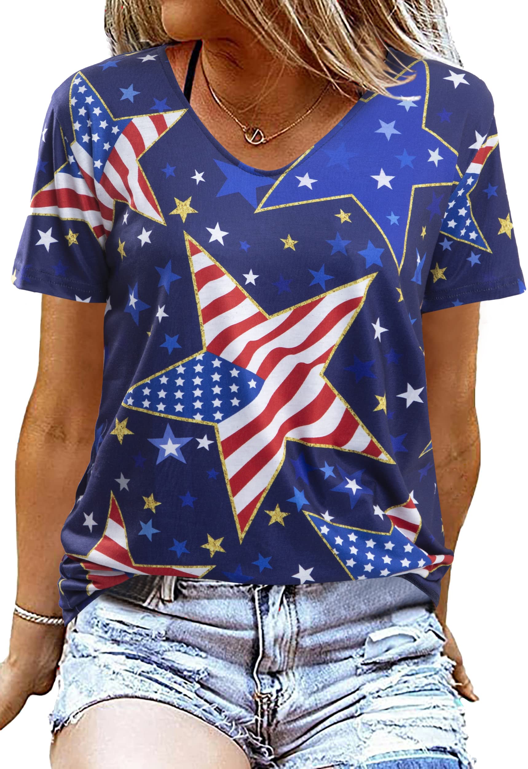 American Flag T-Shirt for Women - Patriotic USA Graphic Tee with Stars & Stripes - Red White Blue July 4th Shirt - Perfect for Independence Day Celebrations, BBQ Parties & Summer Outfits