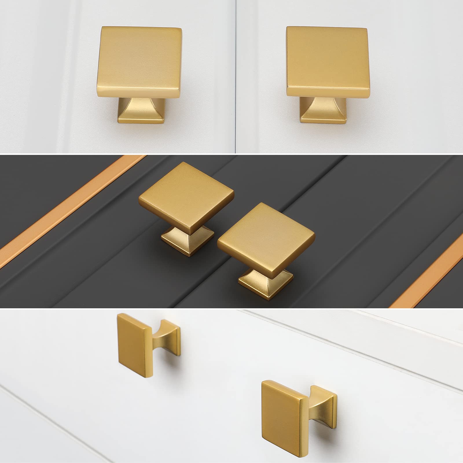 25 Pack Matte Gold Cabinet Knobs - Square Zinc Alloy Drawer Handles for Kitchen, Dresser & Furniture - Durable Hardware for Cabinets, Wardrobes & Home Decor