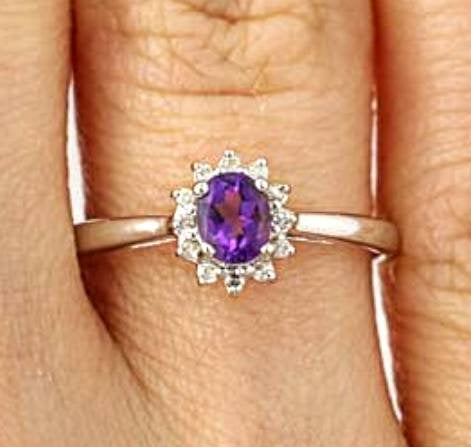 Custom 14K Solid Gold Ring with Natural Amethyst & White Sapphire - Sterling Silver, Yellow, White or Rose Gold Options - Size 5-8 | Perfect for Engagement, Anniversary & Special Occasion Gifts