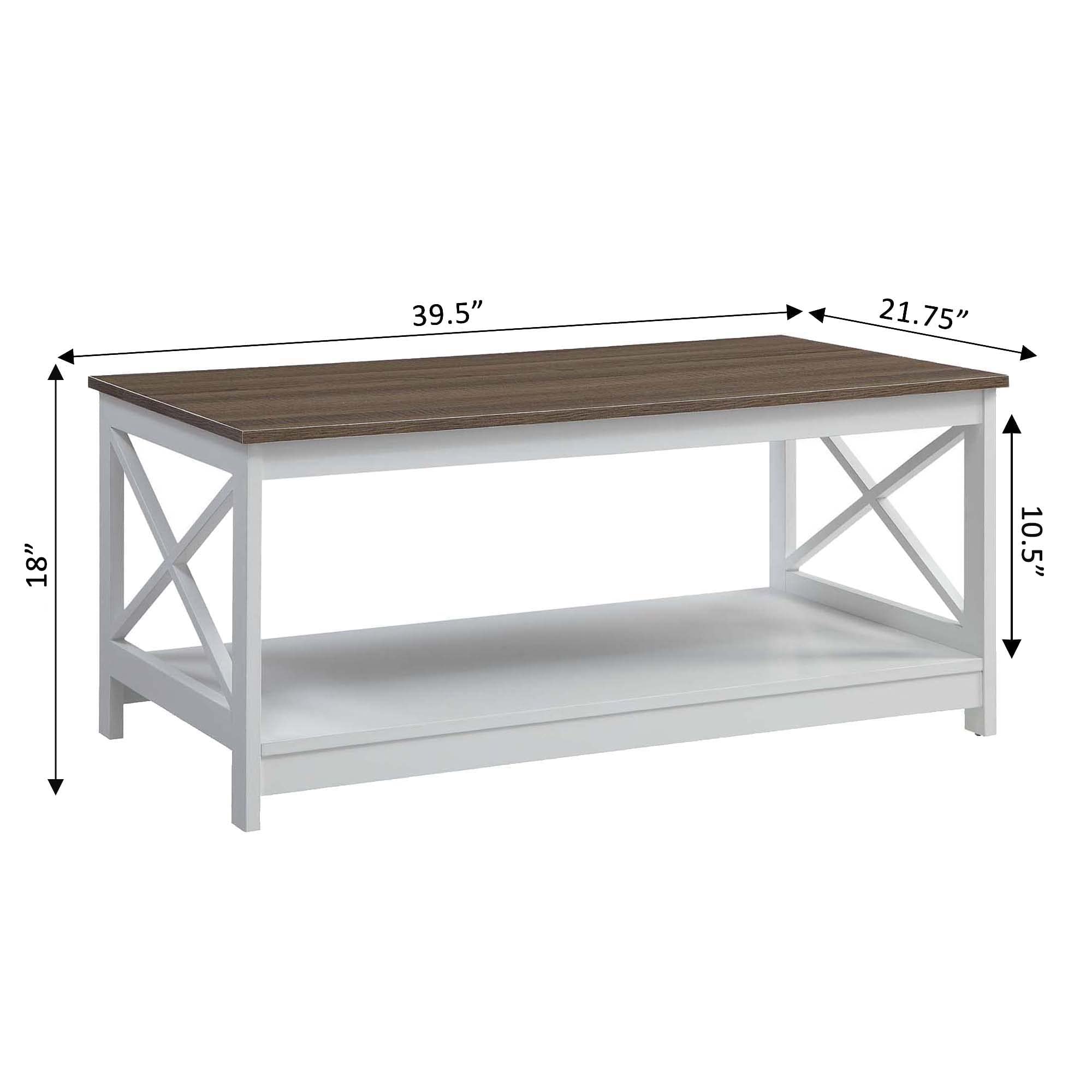 Oxford Coffee Table with Shelf - Modern Driftwood & White Finish - Perfect for Living Room, Office, or Dorm Decor