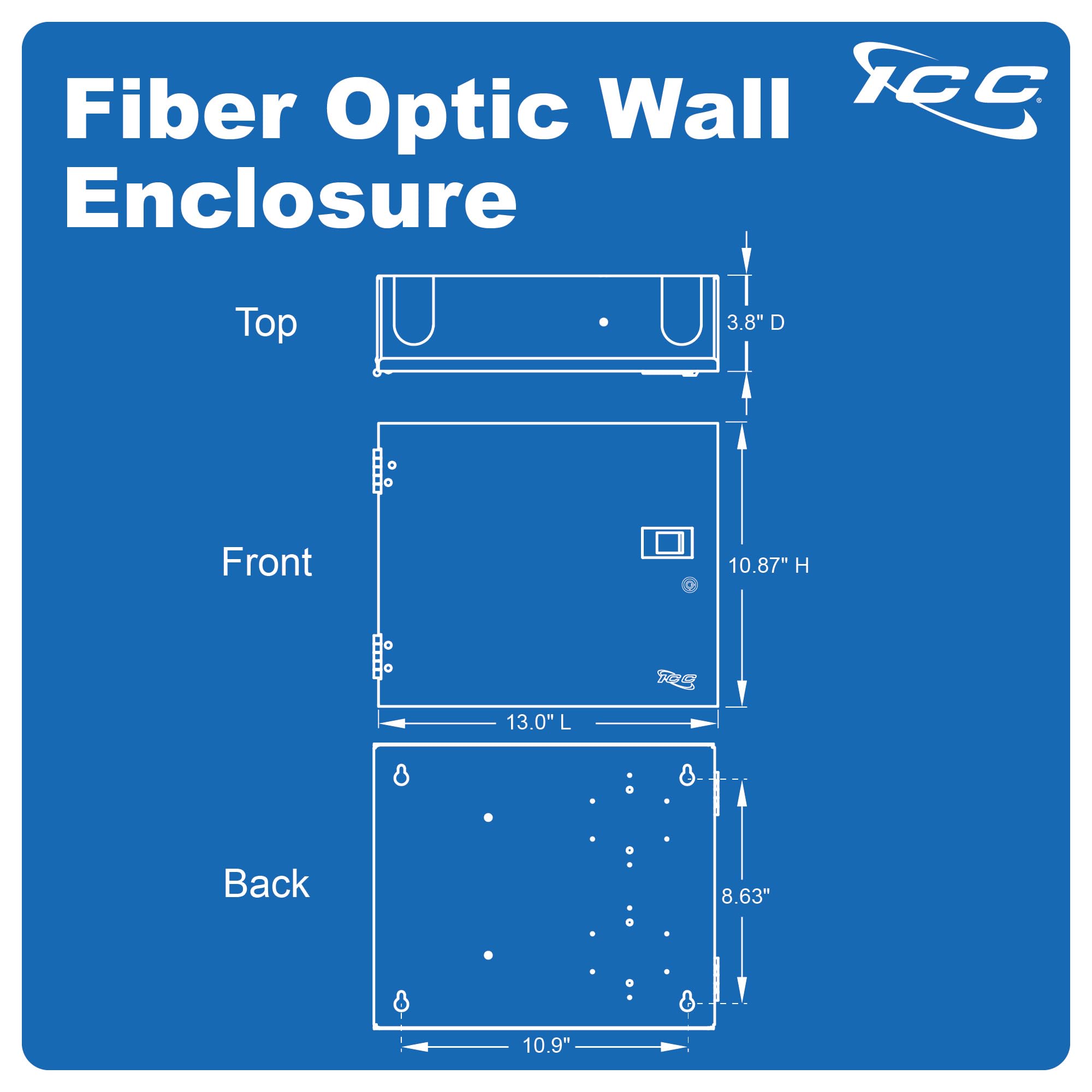 ICC 4-Slot LGX Compatible Fiber Optic Wall Mount Enclosure - Holds Up to 96 Fibers for Secure Cable Management | Ideal for Data Centers, Telecom Rooms & Network Installations