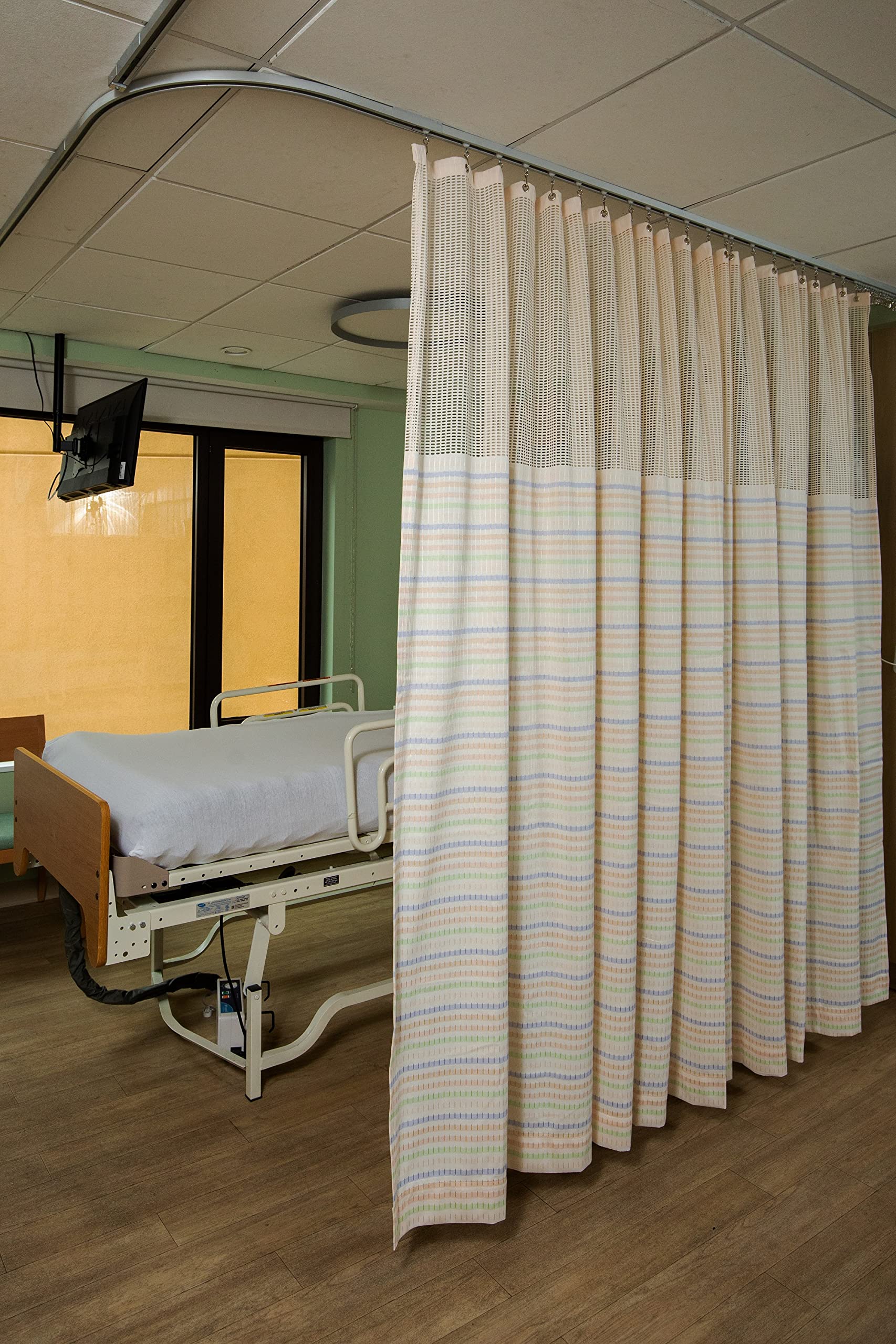 Flame-Resistant Washable Hospital Privacy Curtain - 19' x 7.5' Bed Divider with Mesh & Grommets - Ideal for Patient Rooms, Clinics & Healthcare Facilities
