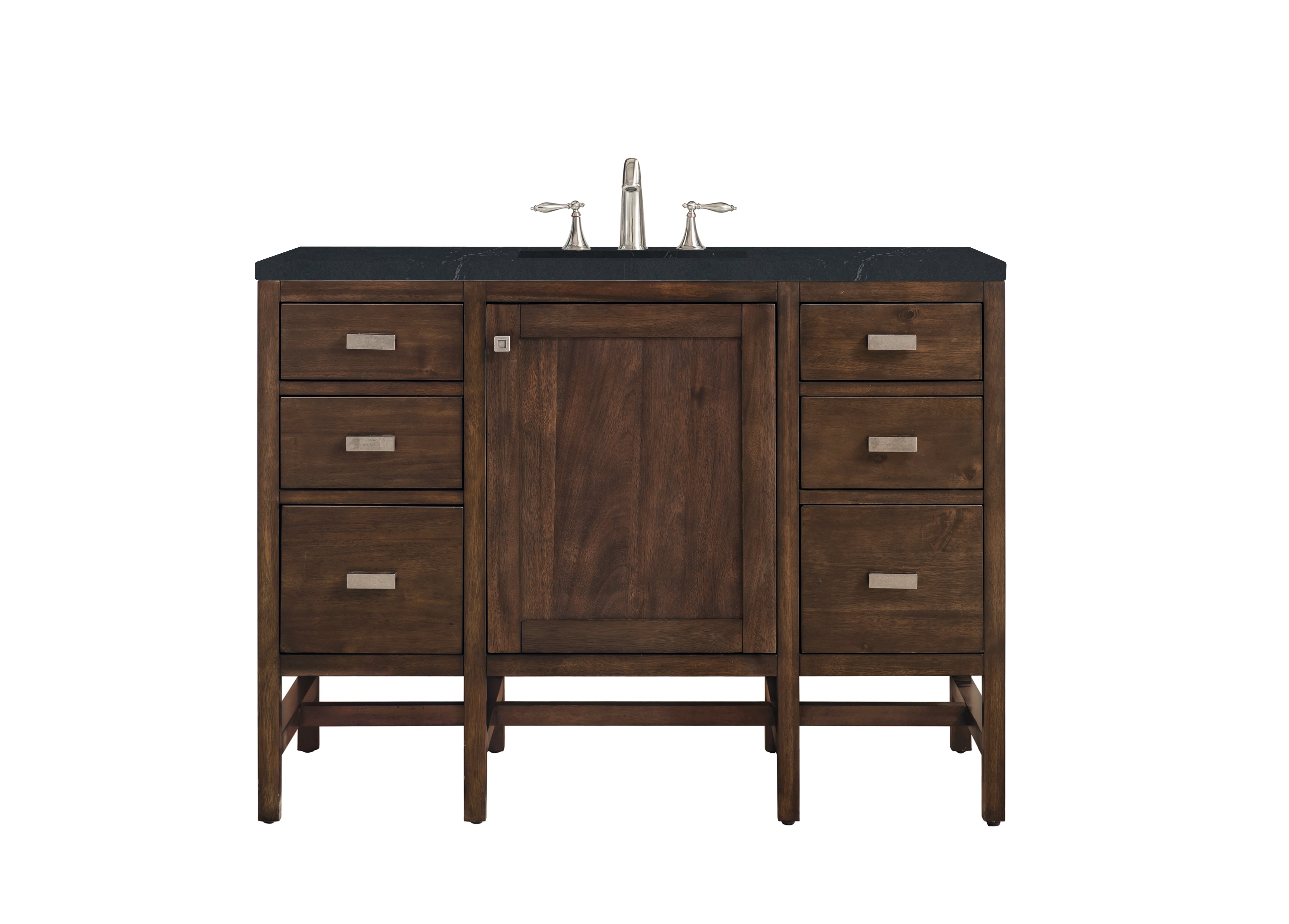 Addison 48 Inch Single Bathroom Vanity Cabinet - Mid Century Acacia Wood with 3CM Charcoal Soapstone Quartz Countertop | Perfect for Modern Farmhouse & Coastal Bathroom Decor