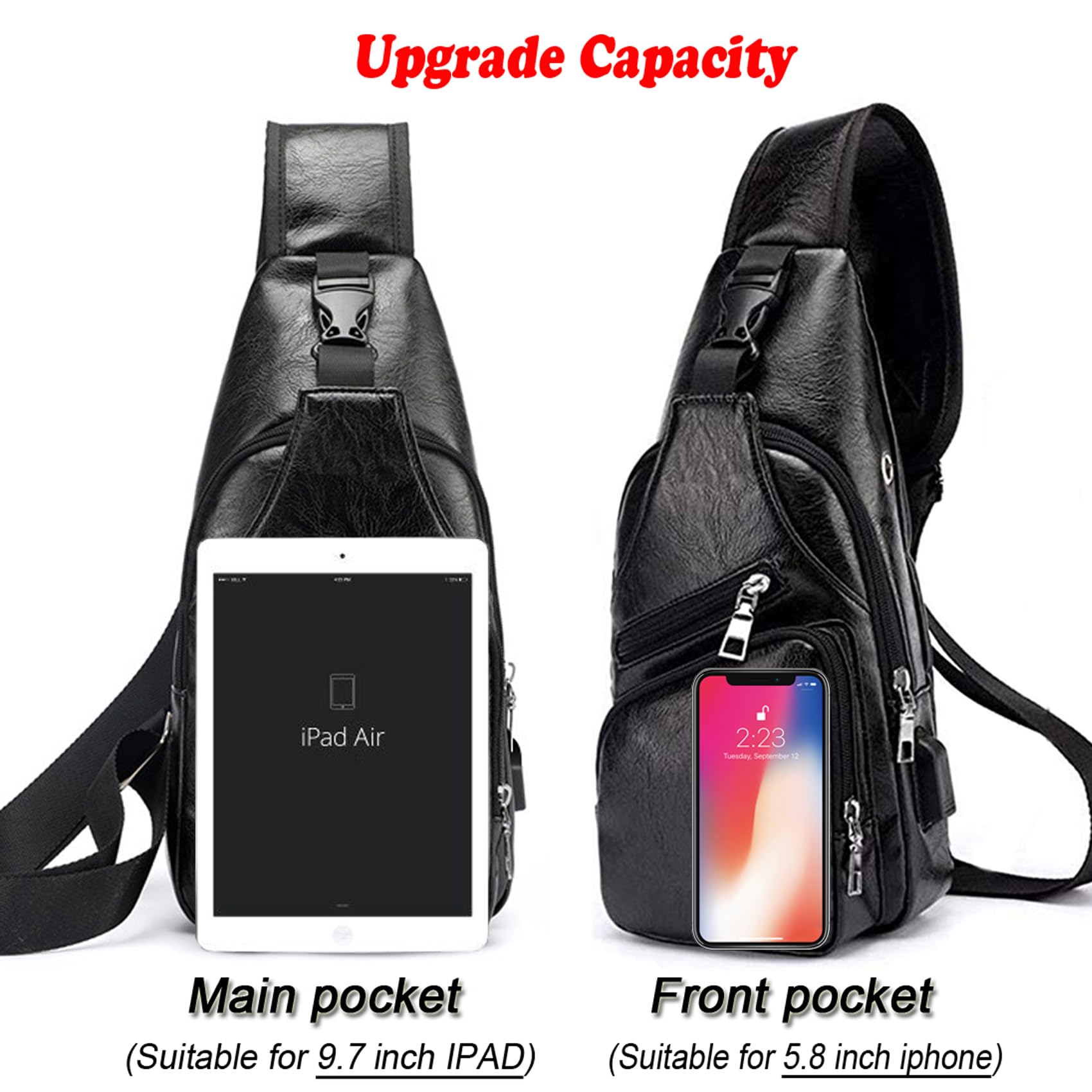 Seoky Rop Men's Sling Bag - Small Crossbody Chest Shoulder Bag with USB Charging Port - Perfect for Travel, Hiking & Daily Commute