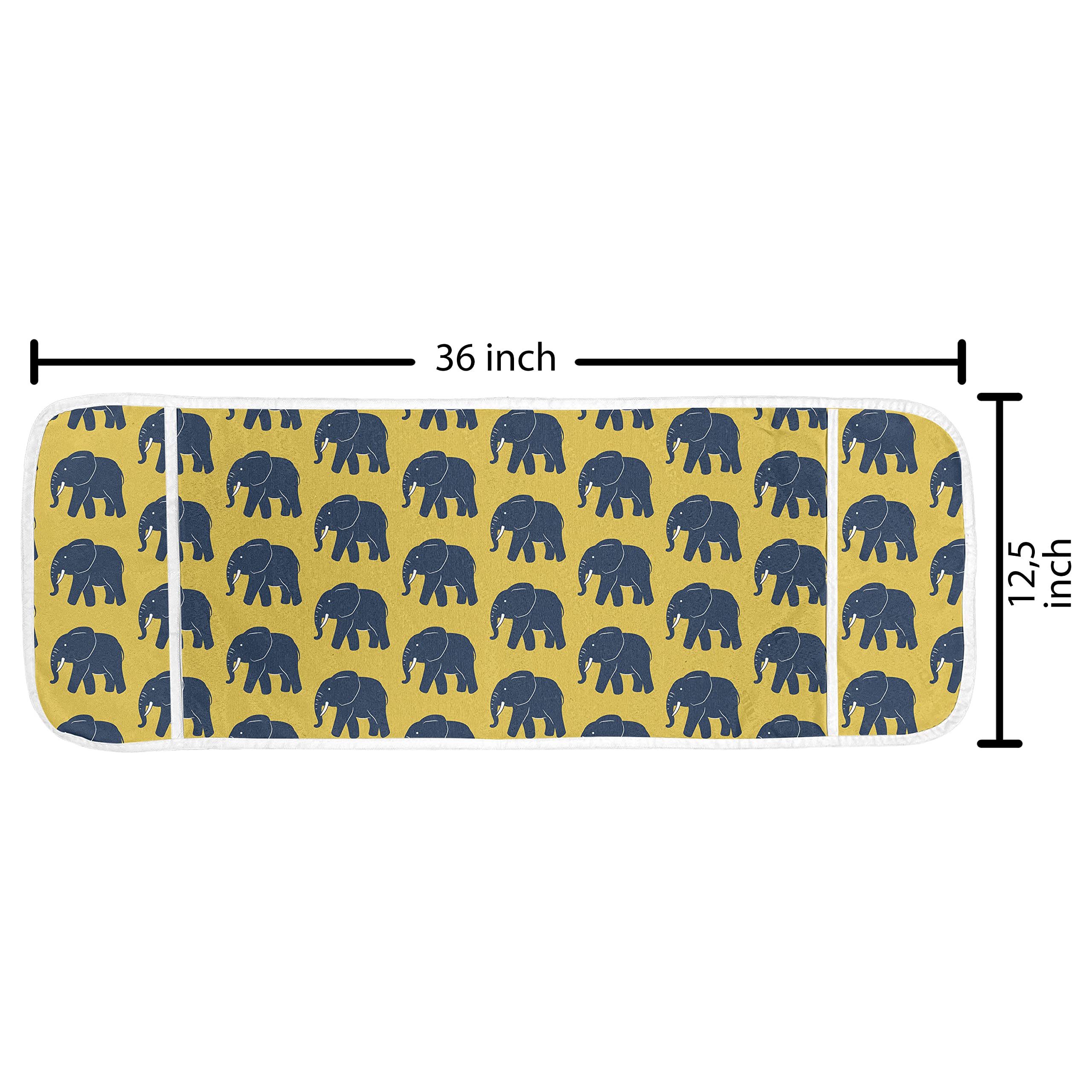 Ambesonne African Style Microwave Cover - Blue Animal Print with Snouts & Horns, Waterproof Kitchen Organizer with Pockets, 36x12 Inches, Dark Blue & Earth Yellow - Perfect for African-Themed Kitchens & Home Decor