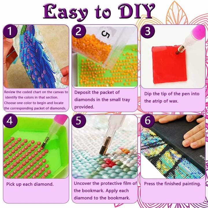4-Piece 5D Diamond Painting Bookmark Set - Peacock Rhinestone Beaded Bookmarks with Tassel & Tools | DIY Craft Gifts for Readers, Book Lovers, Students & Teachers | Perfect for Reading, Journals, Bible Study & Book Clubs