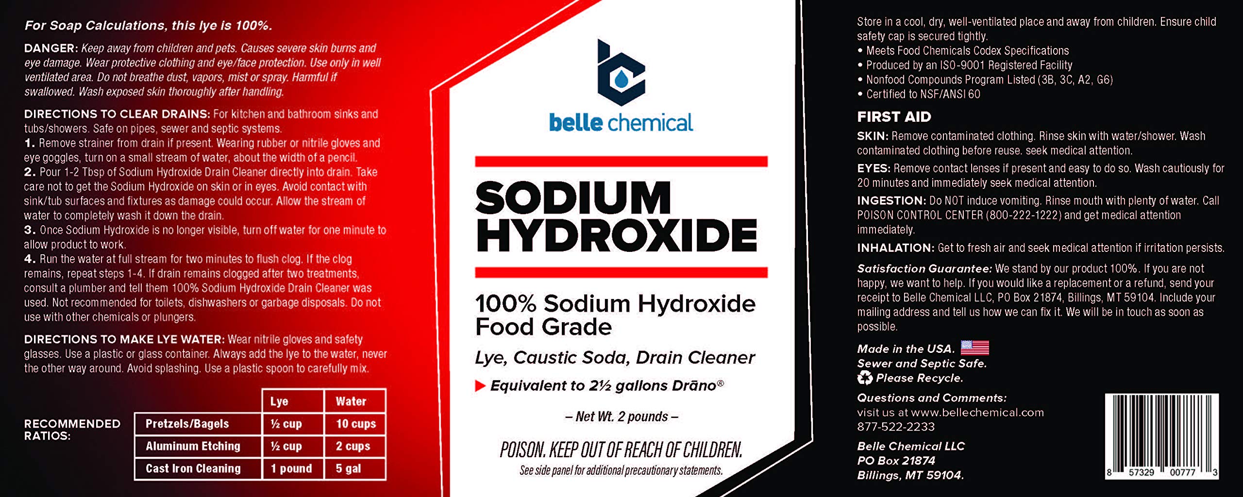 Food Grade Sodium Hydroxide (Lye, Caustic Soda) - 10 lbs Pure for Soap Making, Drain Cleaning & Food Processing | USP Grade NaOH for DIY, Home & Industrial Use