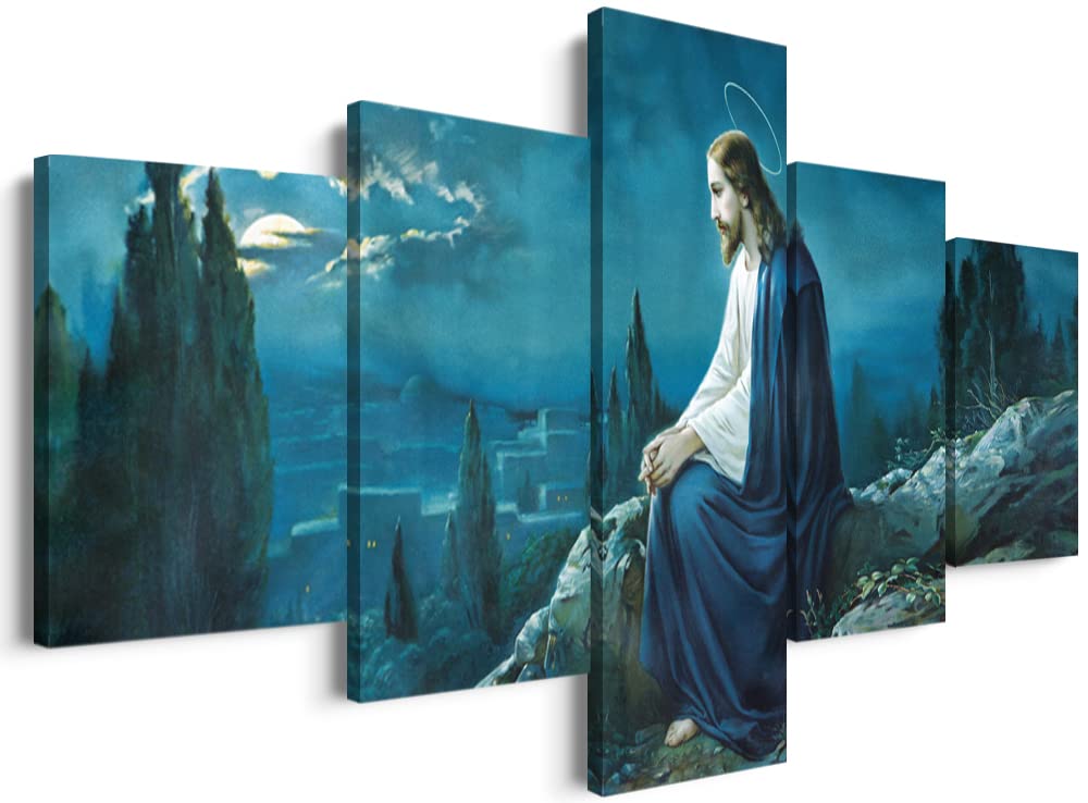 Framed Christian Wall Art - The Prayer of Jesus in Gethsemane Canvas Painting, Ready to Hang for Home Decor (70''W x 40''H) - Perfect for Bedroom, Living Room & Church Inspirational Decor