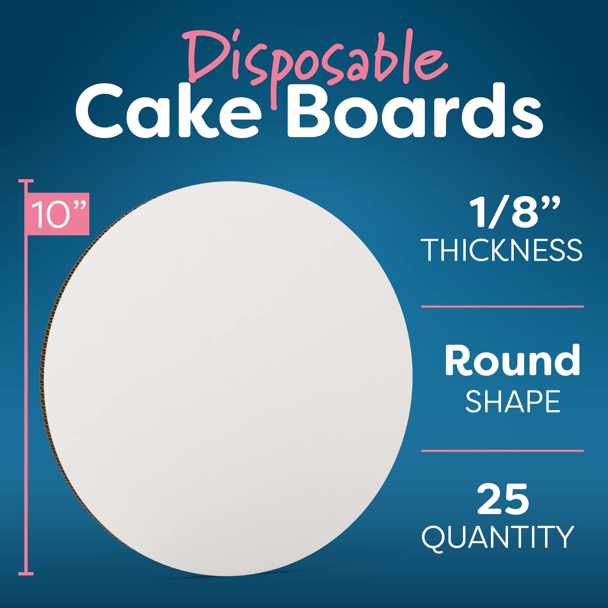 25 Pack White 10 Inch Round Cake Boards | Disposable Cardboard Cake Circles for Decorating | Sturdy Cake Platter Base Tray for Birthday, Wedding & Party Cakes | Baking Supplies & Cake Plate Accessories