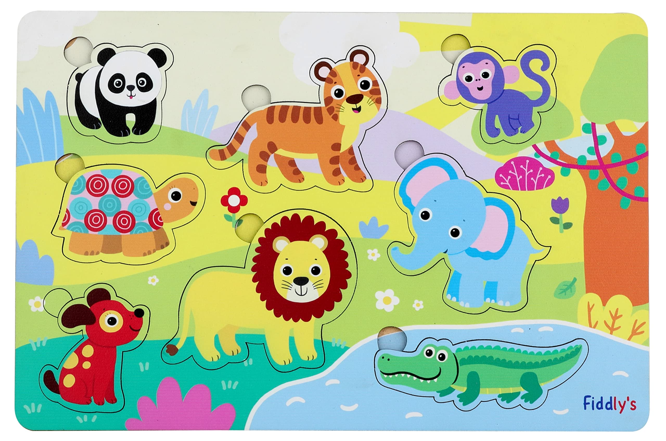 Fiddlys Wooden Educational Puzzle for Kids Ages 4+ - Large 12x8 Inch Animal Learning Toy | Perfect for Preschool Classroom, Homeschooling & Montessori Activities
