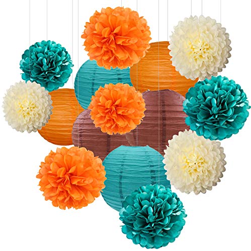 Teal/Oranges/Brown/Ivory