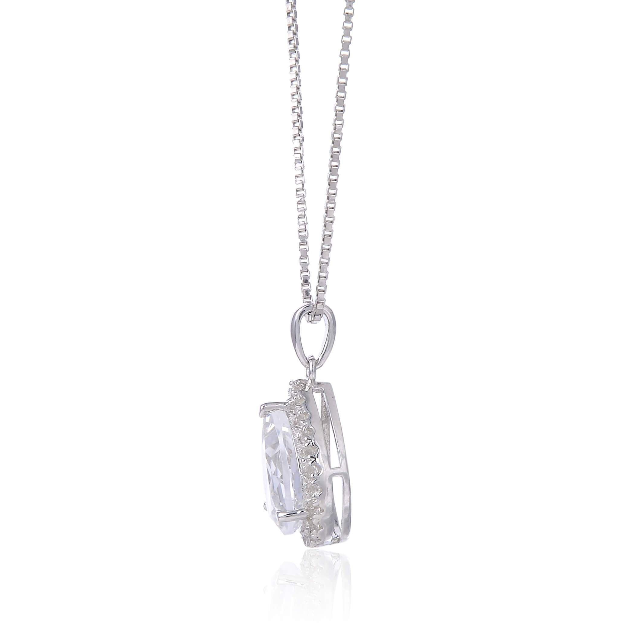 White Topaz Wide Teardrop Necklace - Elegant Sterling Silver Pendant for Women | Perfect for Weddings, Anniversaries & Special Occasions