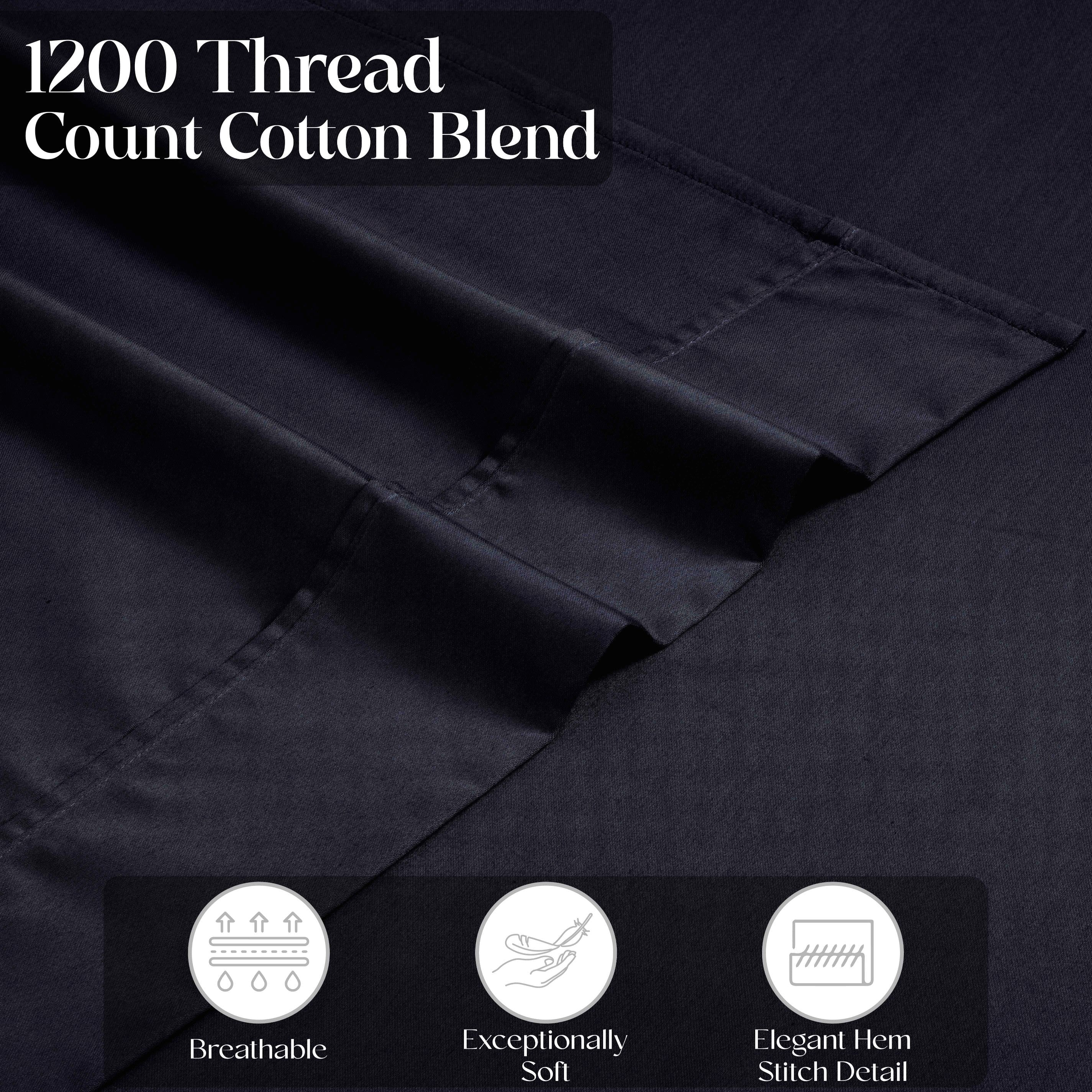1200 Thread Count Cotton Rich Solid Deep Pocket Bed Sheet Set - Queen Size, Ultra Soft & Breathable - Perfect for Luxury Hotels, Guest Rooms & Master Bedrooms