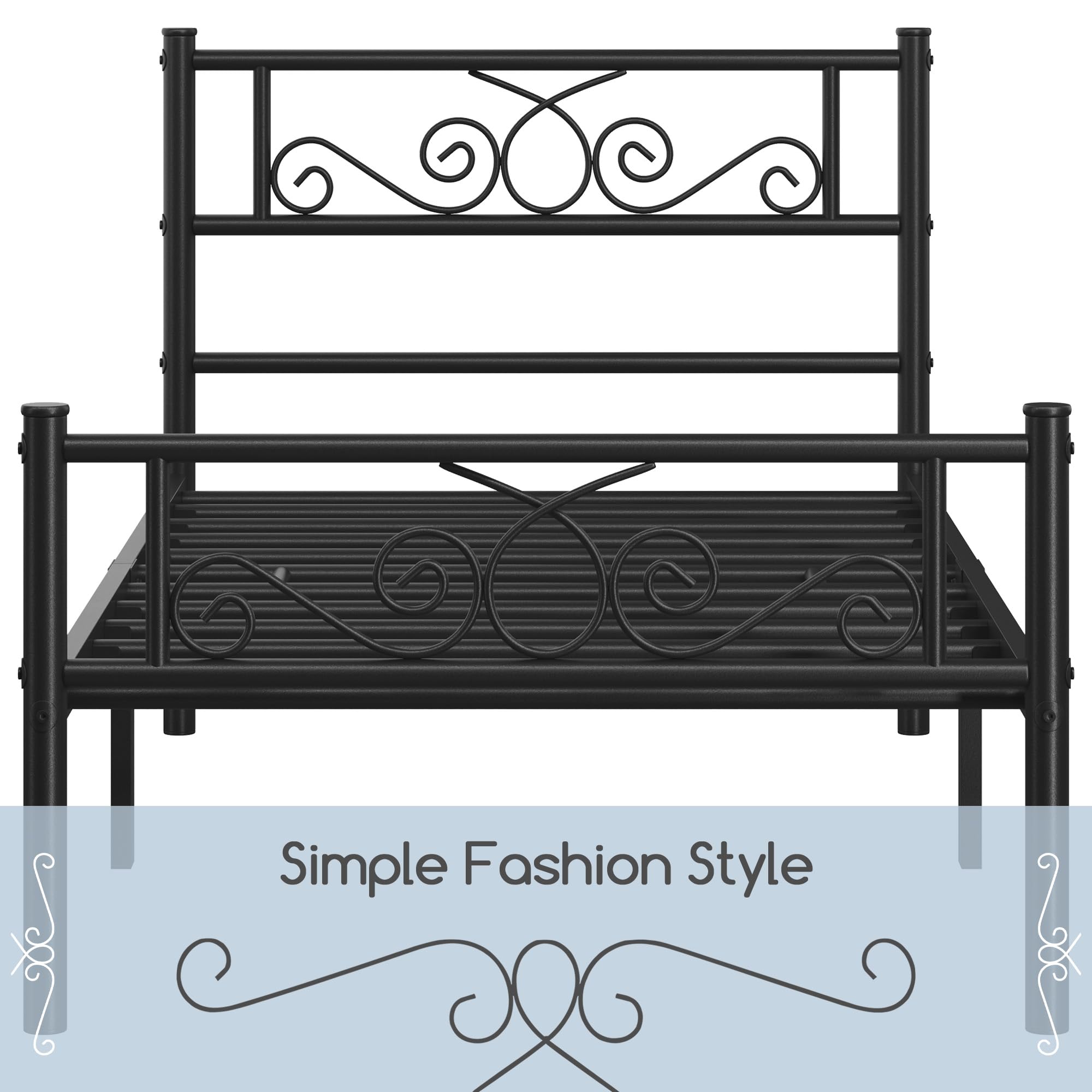 Topeakmart 13 Inch Twin Size Metal Bed Frame with Headboard - Sturdy Mattress Foundation, Platform Bed & Slatted Base for Bedroom, Guest Room, Dorm or Apartment