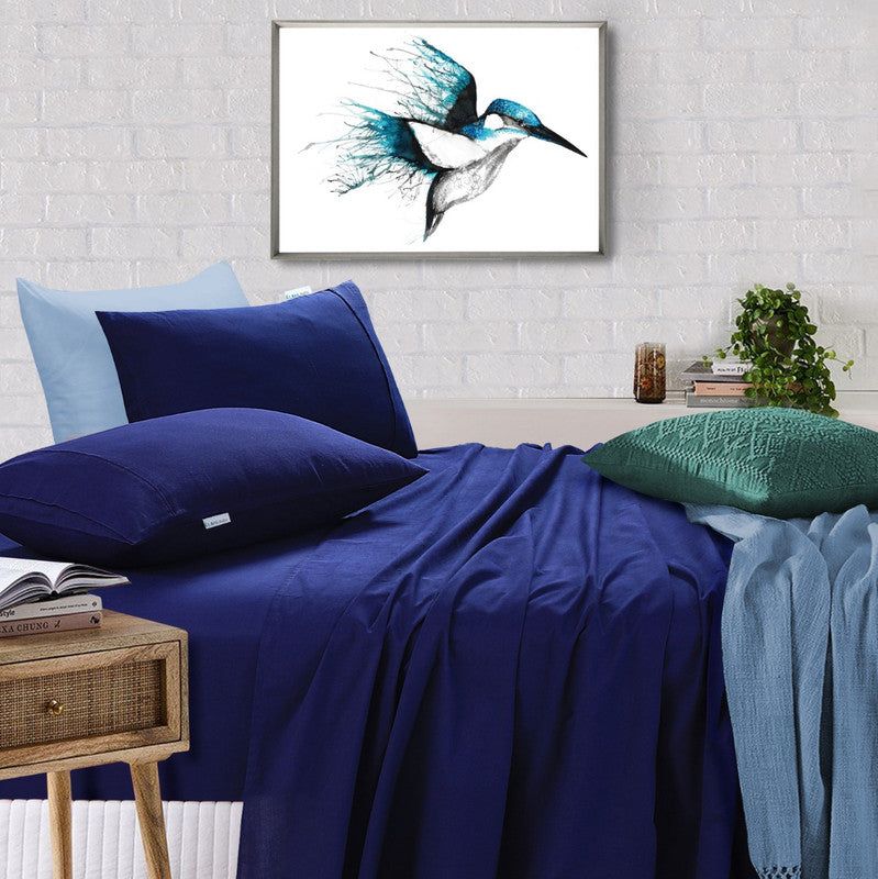 Premium 100% Egyptian Cotton Bed Sheets Set - 500 Thread Count, Vintage Washed Navy Blue, 50cm Deep Pocket for Mega Queen Size - Luxury Soft & Breathable for Ultimate Comfort - Perfect for Master Bedroom, Guest Room, or Hotel Use
