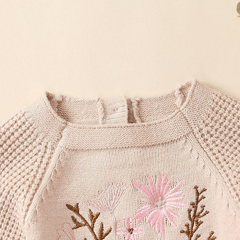 Floral Embroidered Girls Knit Romper - Cute Baby Outfit for Spring & Summer - Perfect for Playdates, Parties & Photo Shoots
