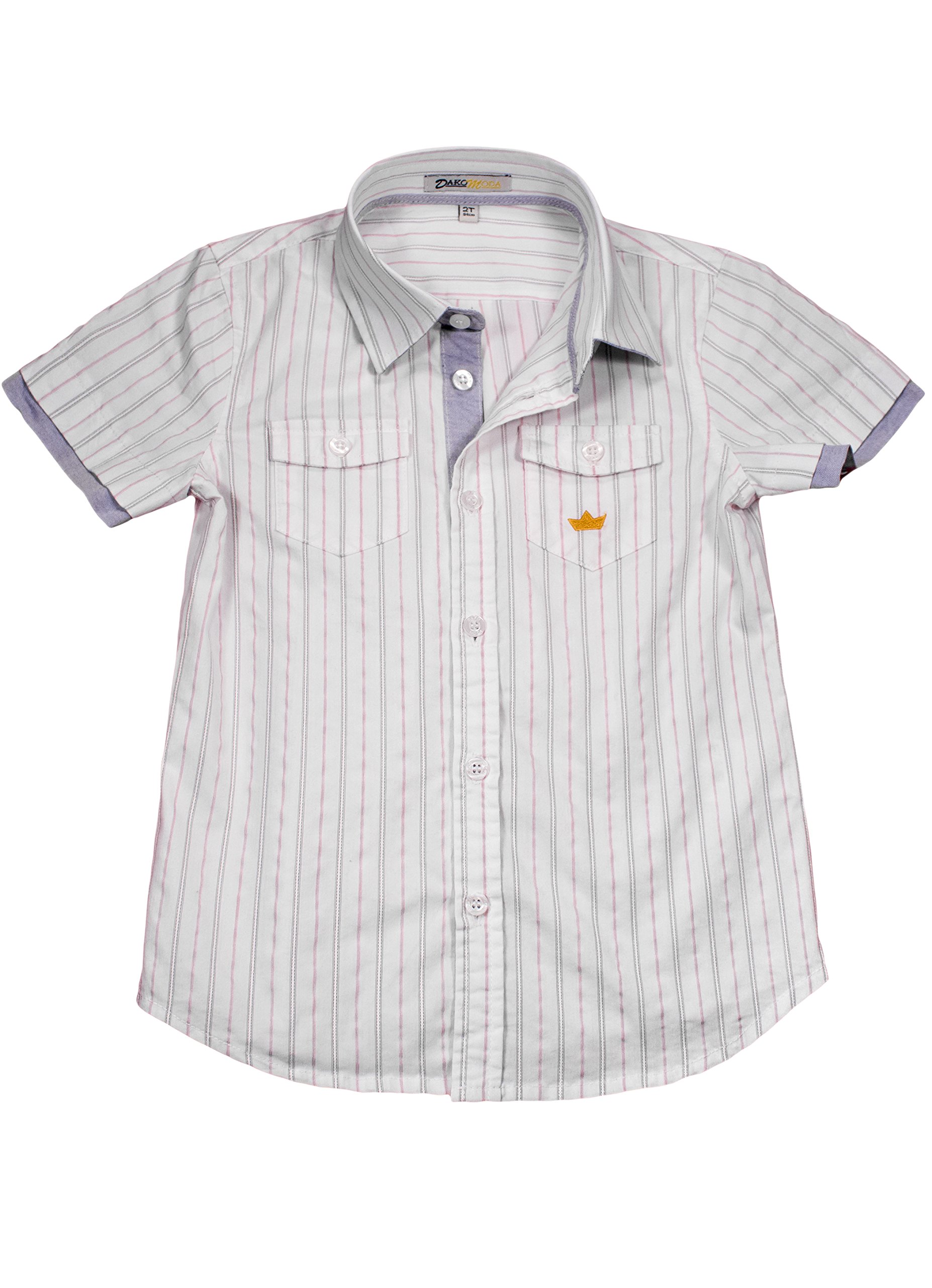 Boys' White Striped Short Sleeve Dress Shirt with Pockets - Toddler Formal Wear for School, Parties & Family Photos