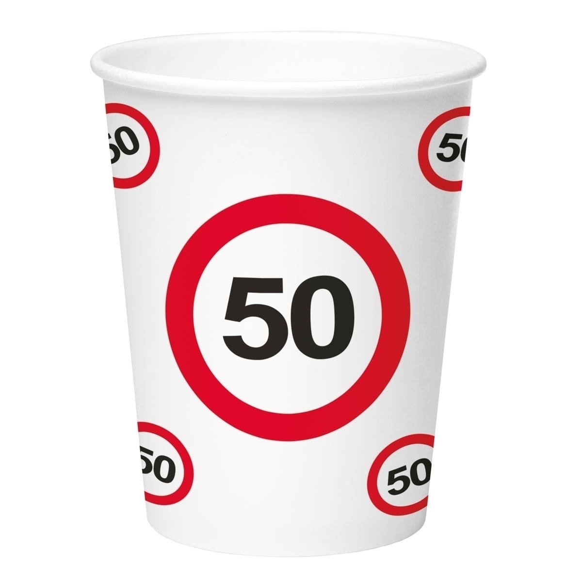 Folat 50th Birthday Traffic Sign Paper Cups - 8 Pack (350ml) - Multi-Color Disposable Cups for Parties, Celebrations & Milestone Events