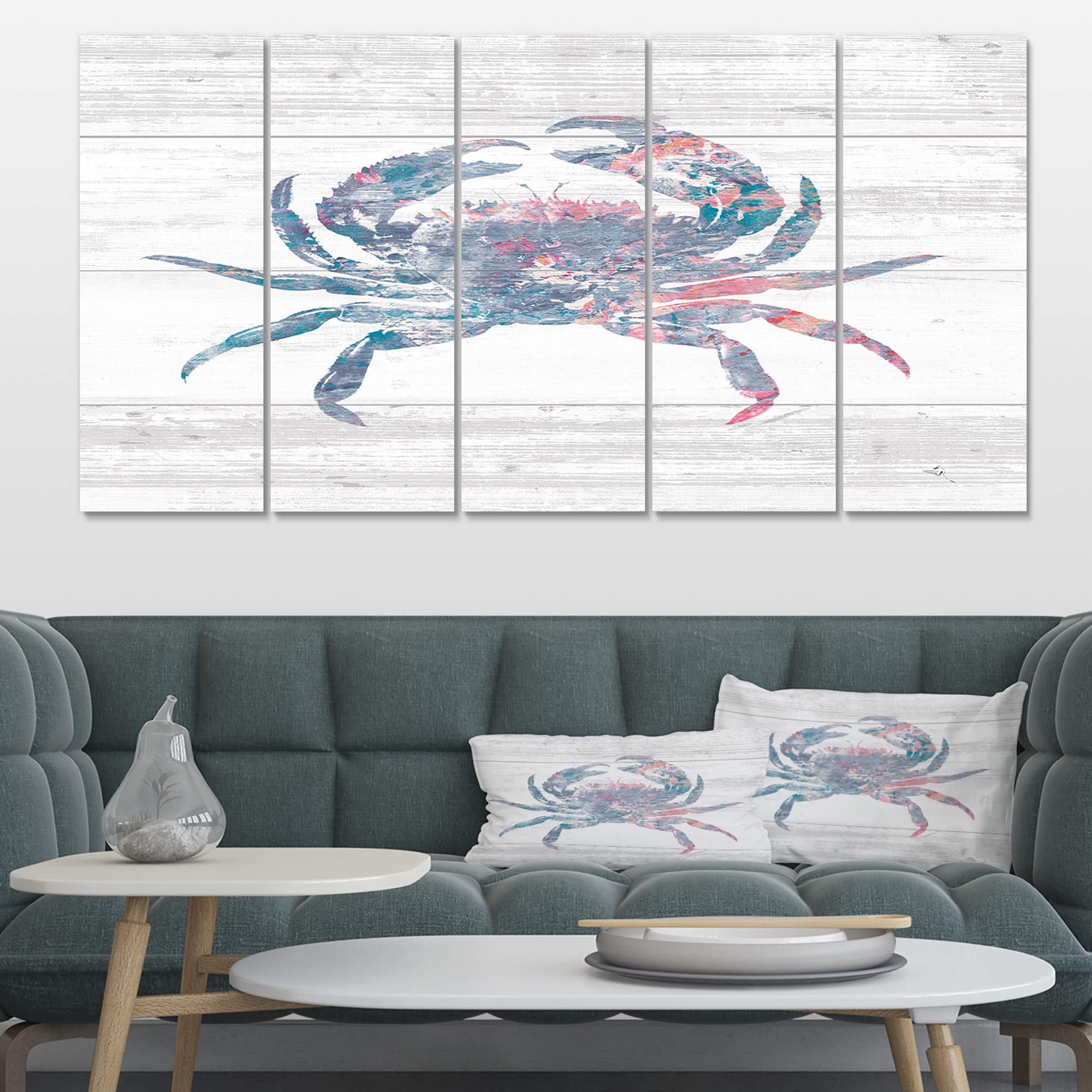 Designart 'Pink Crab Ocean Life' Coastal Canvas Wall Art - Beach House Decor, Nautical Living Room Painting for Coastal & Seaside Home Decor