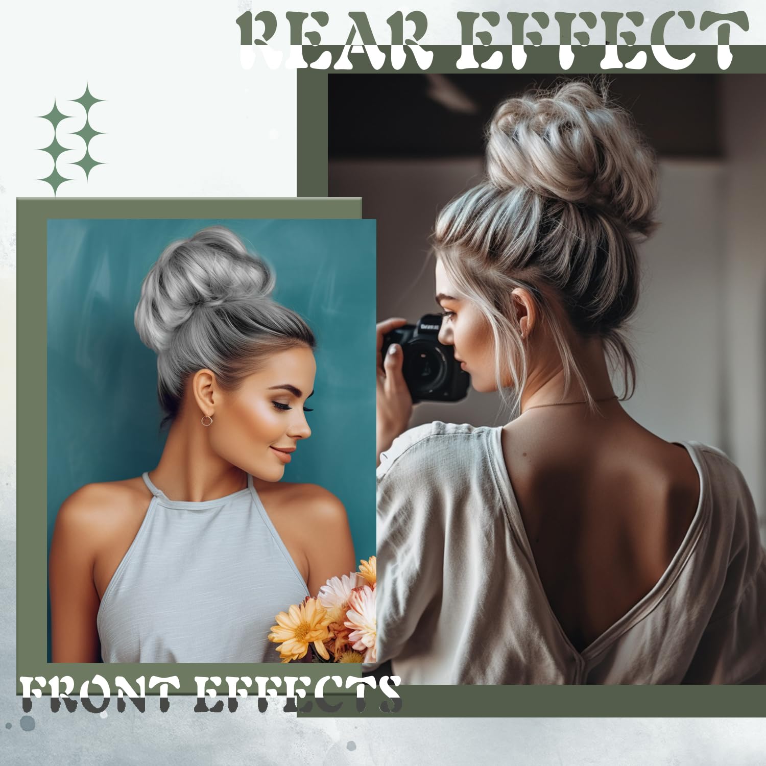 2Pcs Messy Bun Hair Piece - Curly Bun Hair Extension, Fake Hair Scrunchie for Messy Updo (Light Gray) - Perfect for Weddings, Parties & Everyday Styling