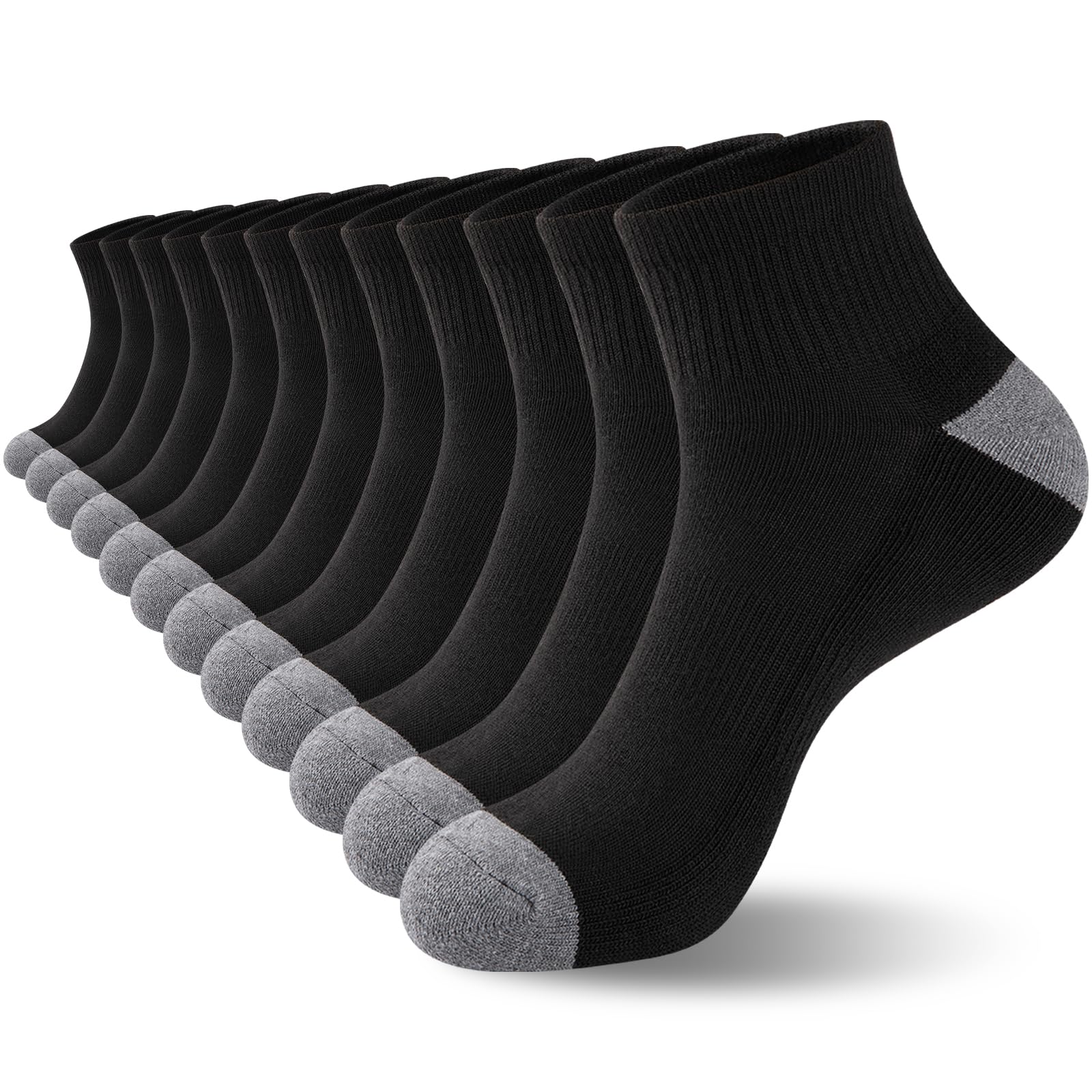 COOVAN 12 Pairs Men's Cushioned Ankle Socks - 12 Pack Low Cut Breathable Comfort Socks for Casual Wear, Running & Daily Use
