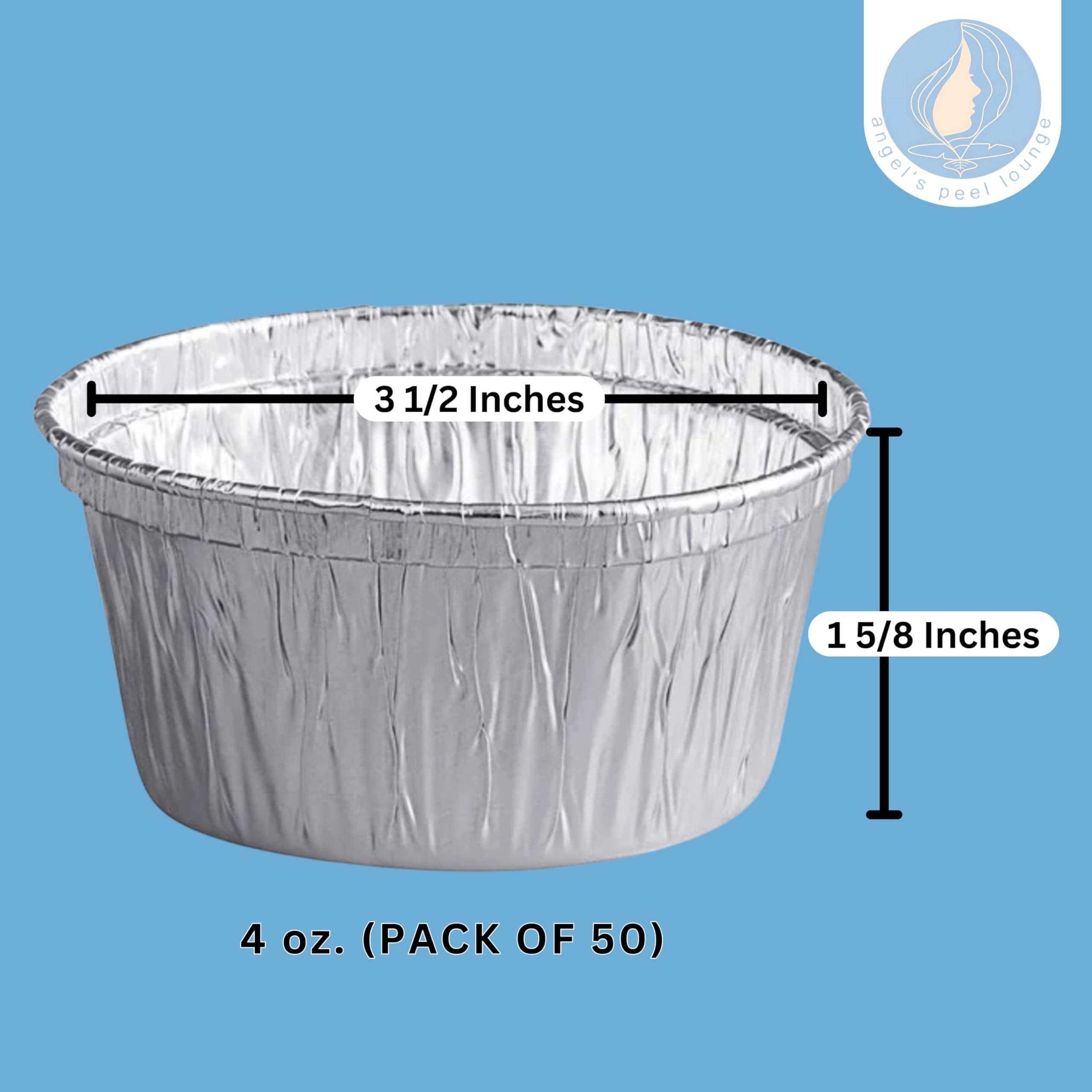 ANGEL’S PEEL LOUNGE 50-Pack 4 oz Disposable Aluminum Foil Baking Cups - Oven-Safe Ramekins for Cupcakes, Tarts, Souffles, Muffins & Creme Brulee - Perfect for Baking, Party Desserts & Food Prep