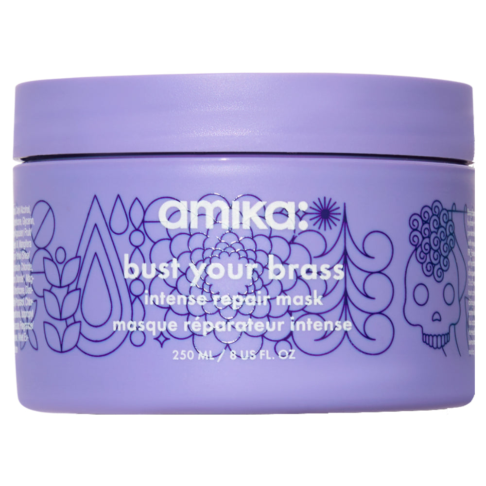 Amika Bust Your Brass Cool Blonde Purple Toning Mask 8.5 oz | Brass Neutralizer for Blonde & Gray Hair | At-Home Salon Treatment for Color-Treated Hair