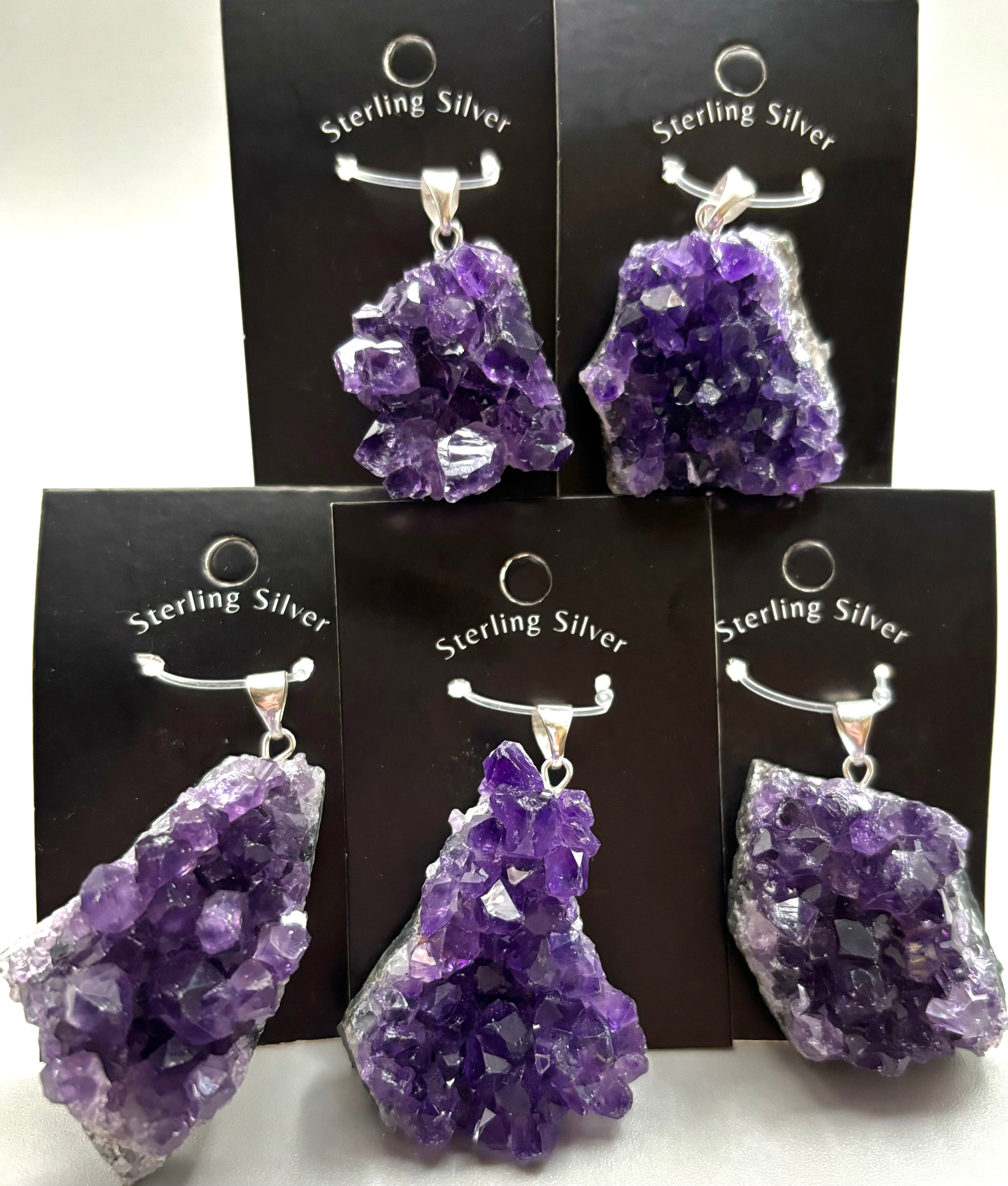 Natural Amethyst Geode Sterling Silver Pendant Necklace for Women - Healing Crystal Jewelry Gift for Meditation, Yoga & Spiritual Protection