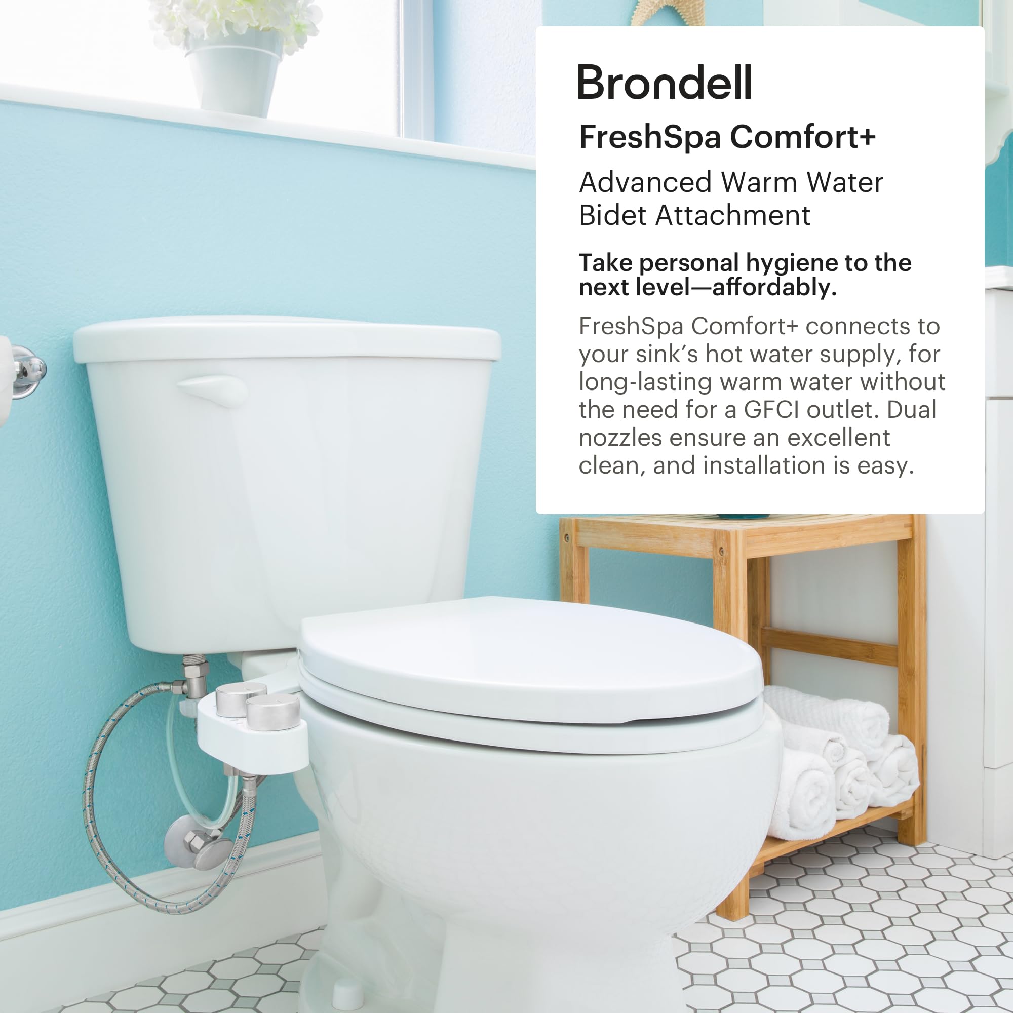 Brondell FreshSpa Comfort Plus Bidet Toilet Seat Attachment - Dual Temperature & Nozzle Control with Retractable Self-Cleaning Nozzles | Perfect for Bathroom Upgrade & Enhanced Personal Hygiene