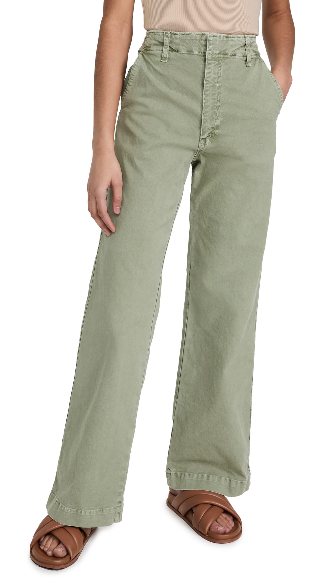 AMO Women's Claudette Wide Leg Chinos Pants - High Waisted Stretch Comfort for Work & Casual Wear | Office, Travel & Everyday Outfits