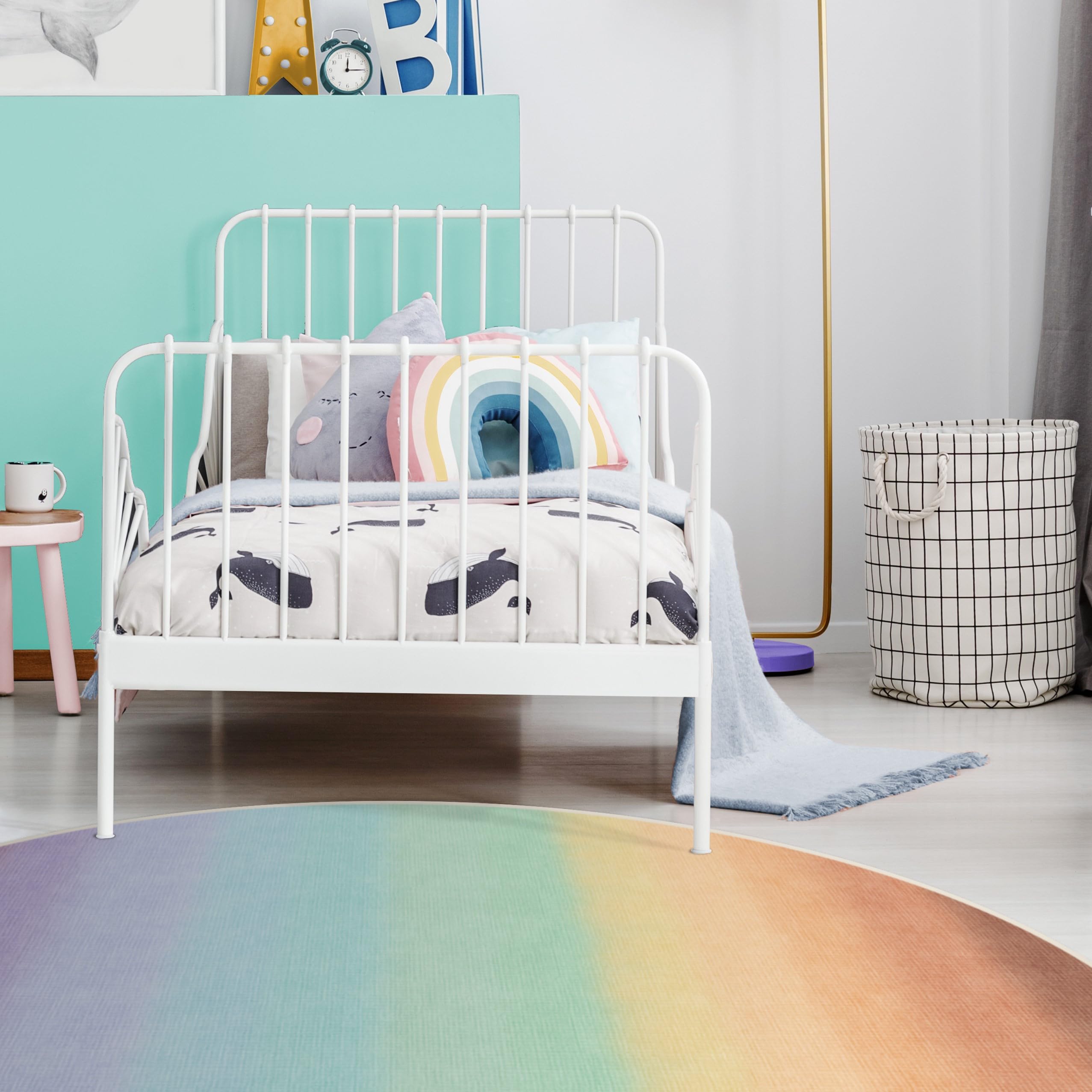 RUGGABLE Washable 6 ft Round Rainbow Rug - Premium Non-Slip Kids Playroom Rug for Living Room, Bedroom, Kitchen & Office - Soft Play Mat with Gripper Pad - Perfect for Nursery, Daycare & Home Decor